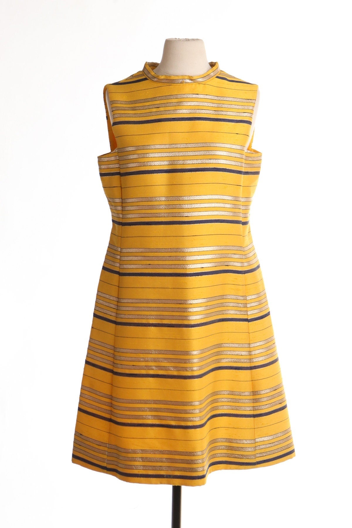 Vintage mod 60's 70's casual dress yellow striped women