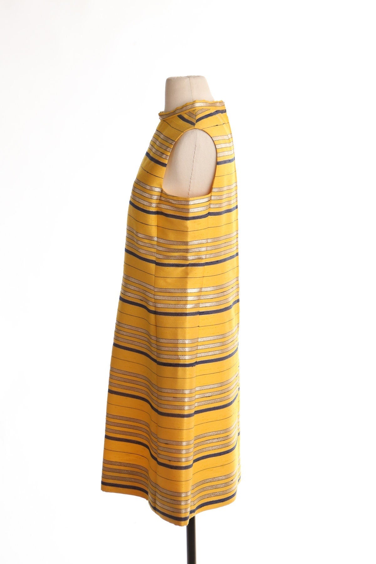 Vintage mod 60's 70's casual dress yellow striped women