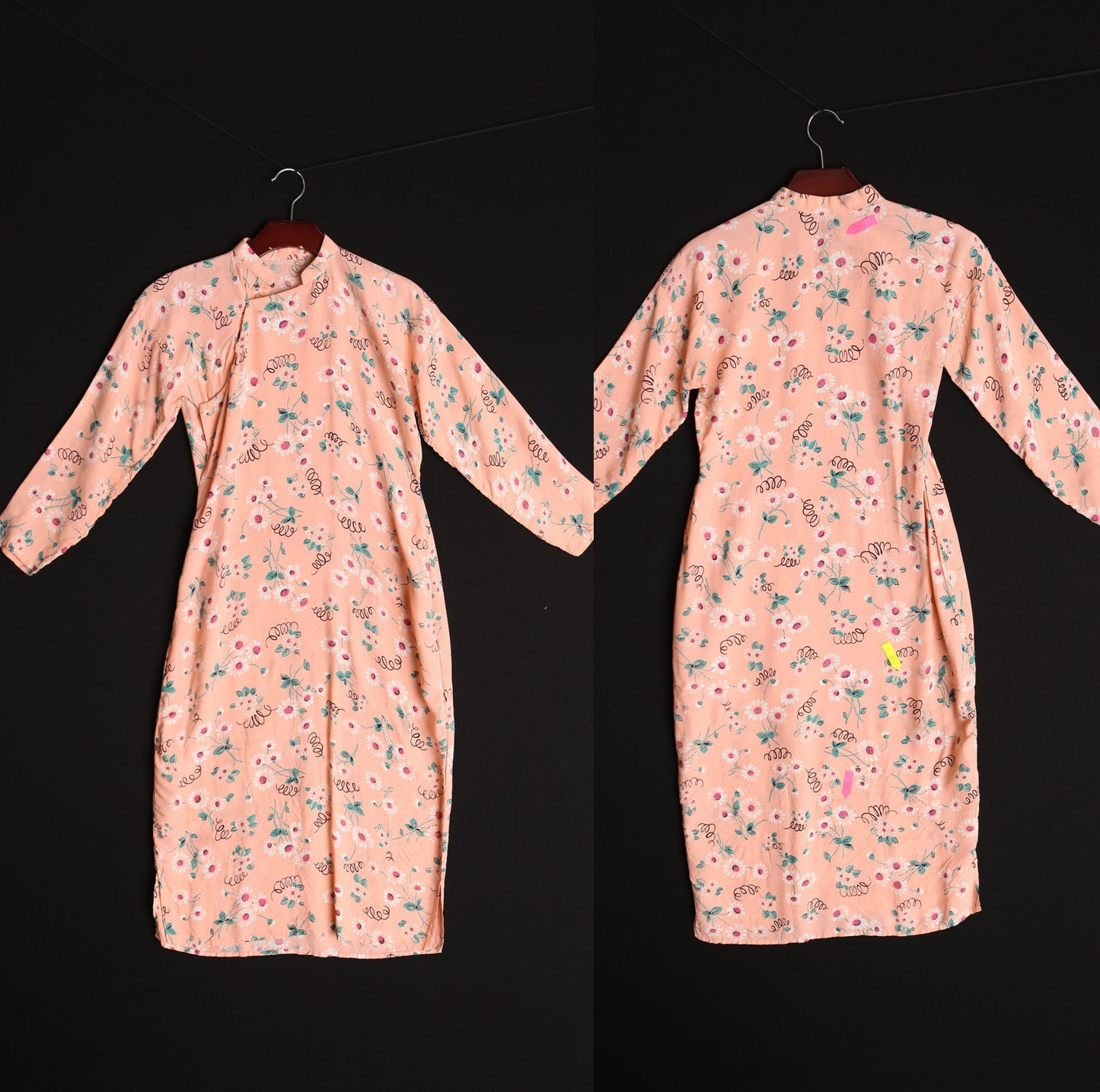 Vintage cheongsam dress mandarin floral print pink chinese summer