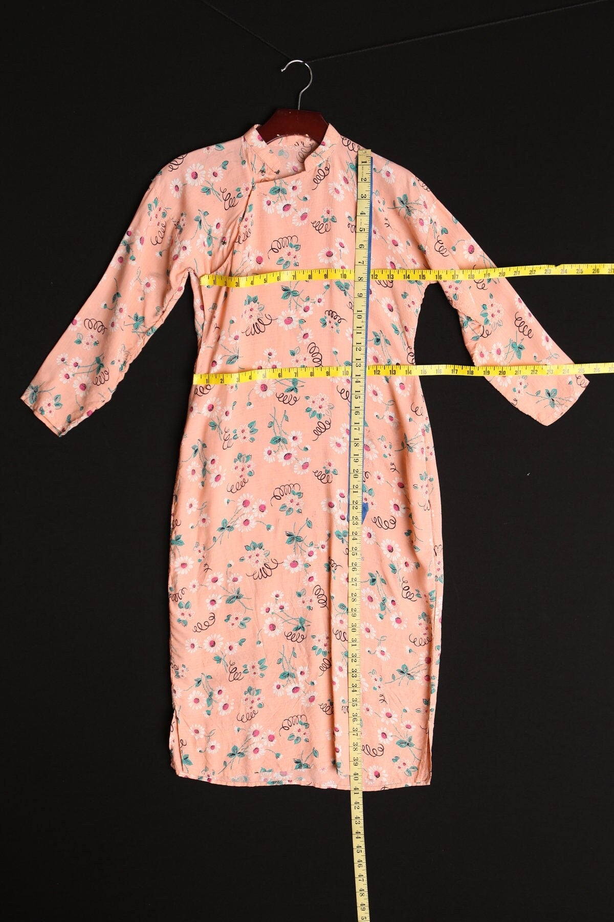 Vintage cheongsam dress mandarin floral print pink chinese summer