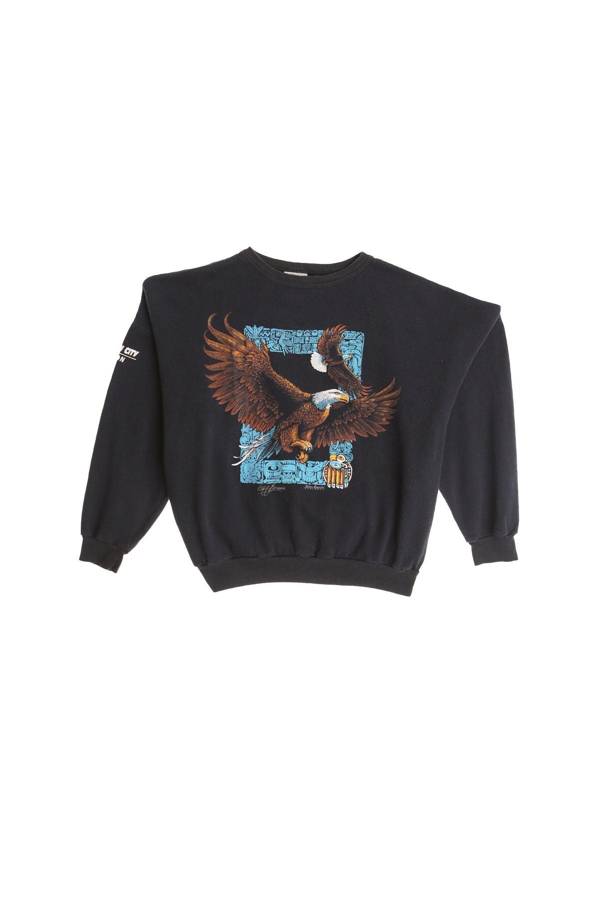 Sweatshirt bald eagle graphic vintage 80's black alaska native american