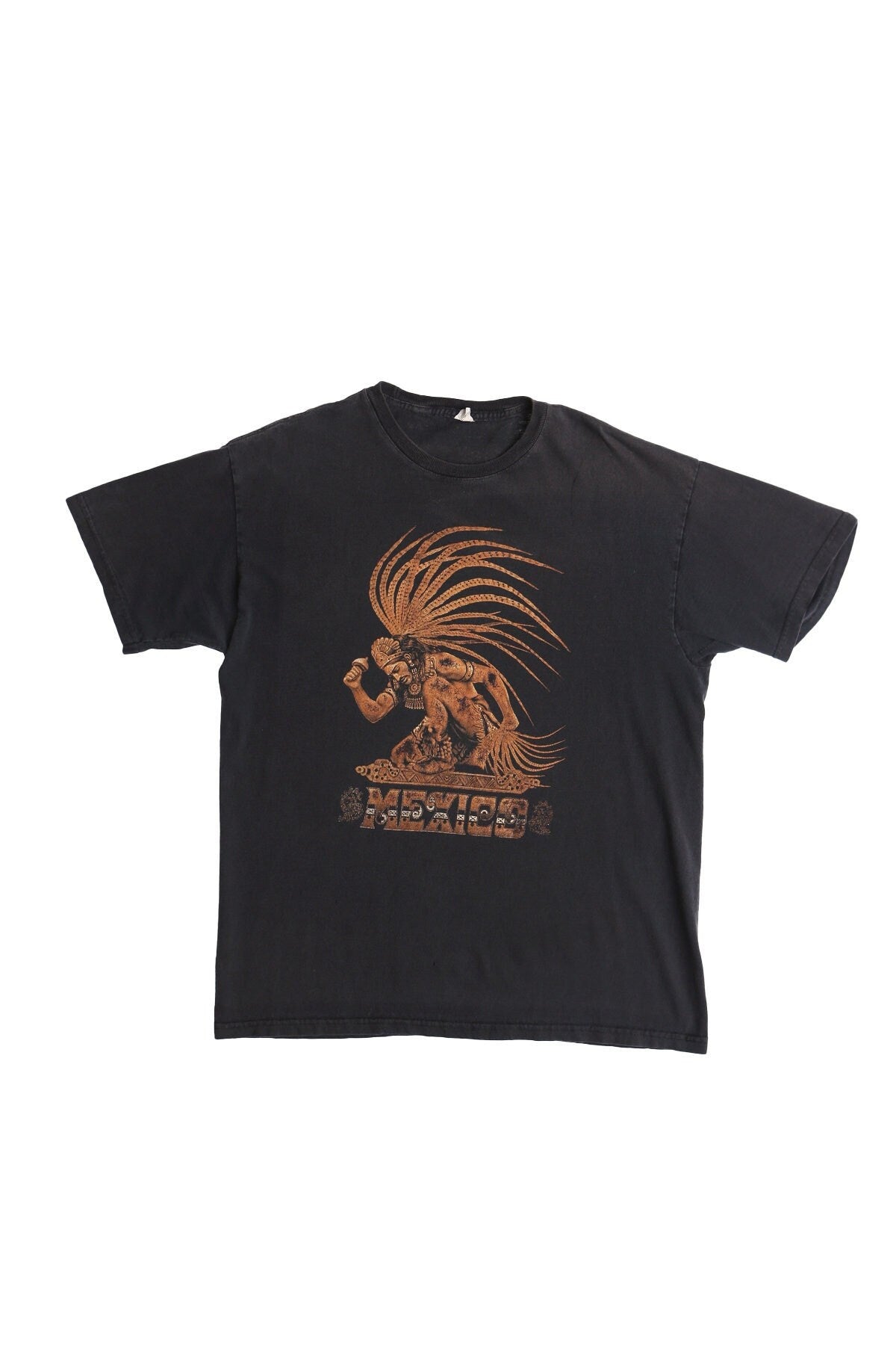 Mexico y2k vintage graphic t-shirt aztec warrior black brown azteca guerrero