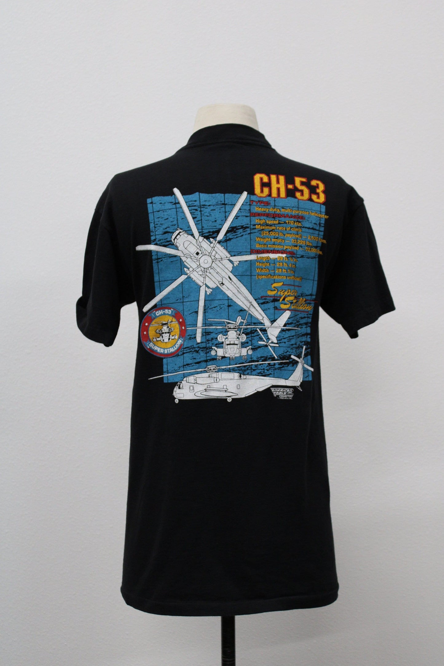 Vintage military graphic t-shirt black ch-53 helicopter super stallion 1988