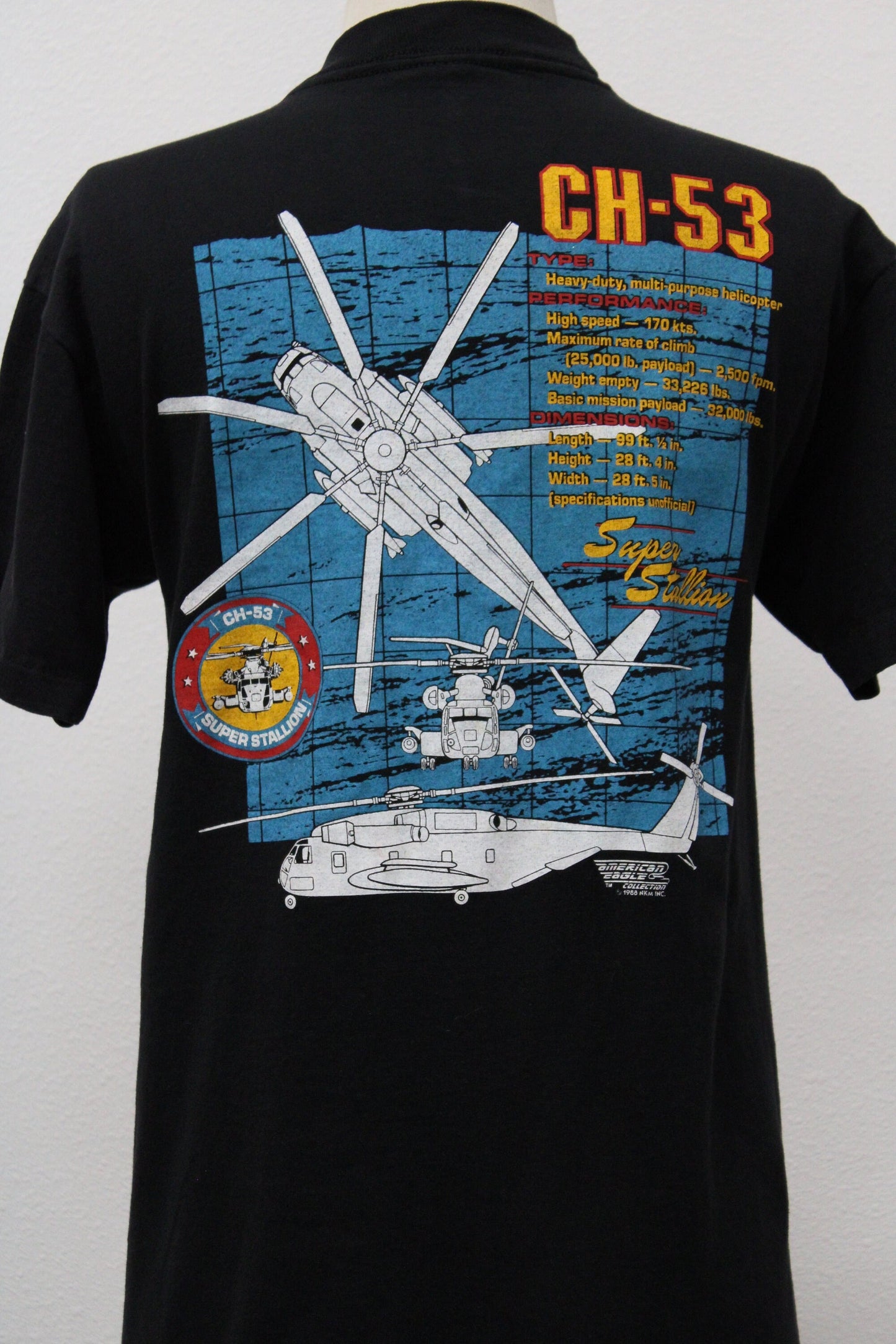 Vintage military graphic t-shirt black ch-53 helicopter super stallion 1988