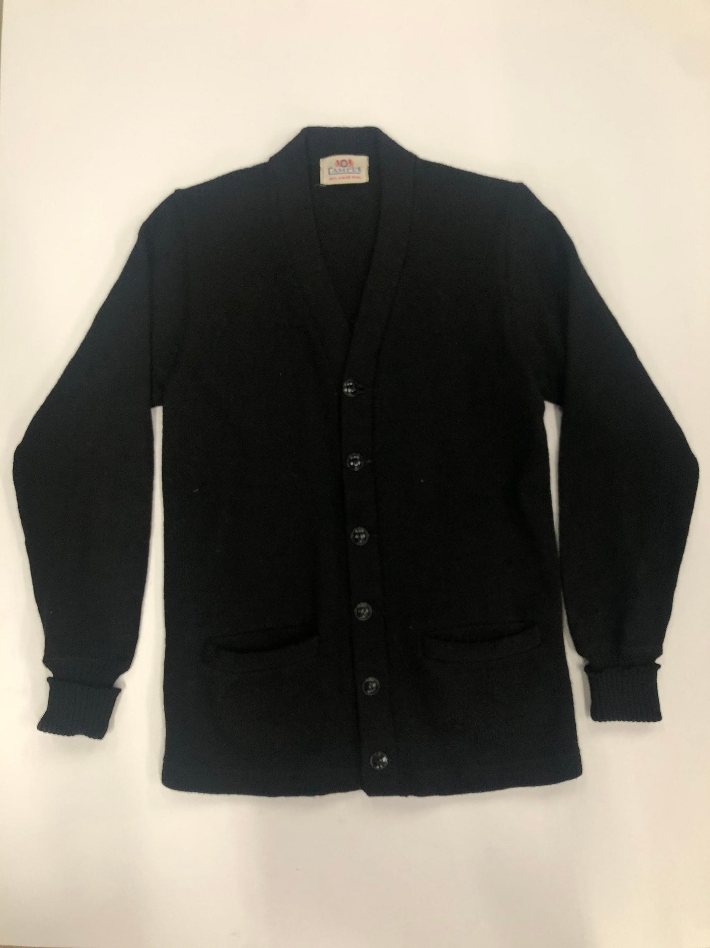 50s style campus label virgin wool cardigan button up black varsity vintage sweater