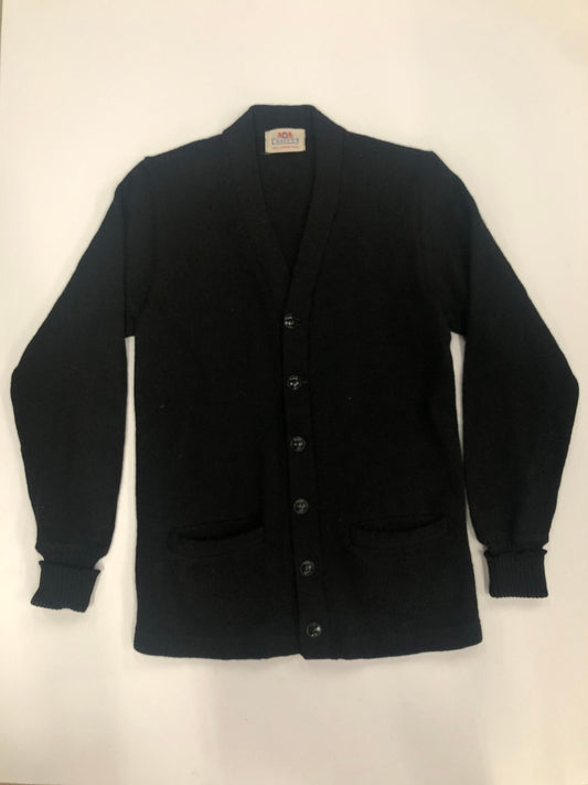 50s style campus label virgin wool cardigan button up black varsity vintage sweater