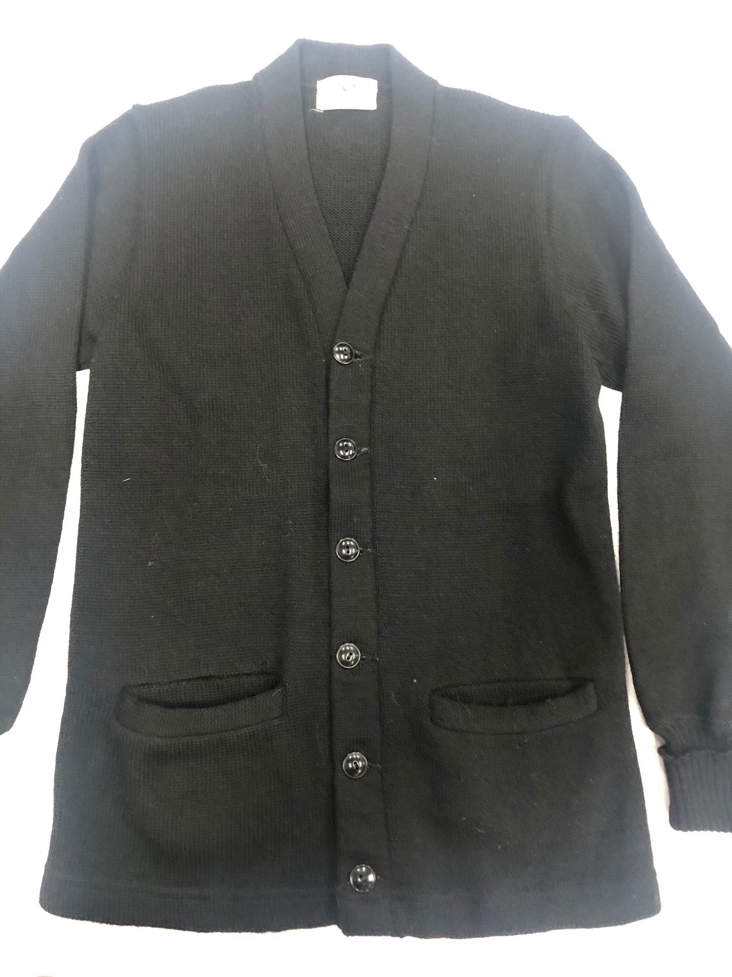 50s style campus label virgin wool cardigan button up black varsity vintage sweater