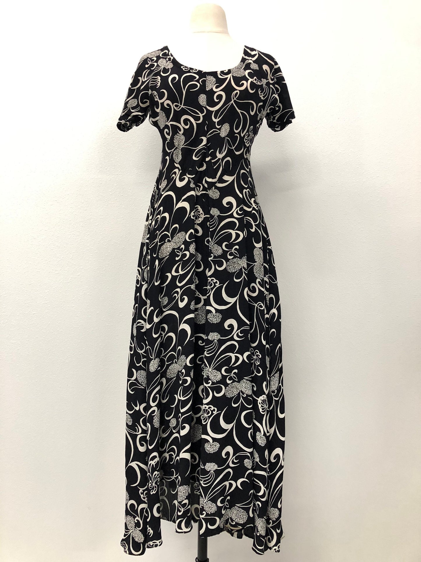 Summer geometric print white dress rayon long black vintage women