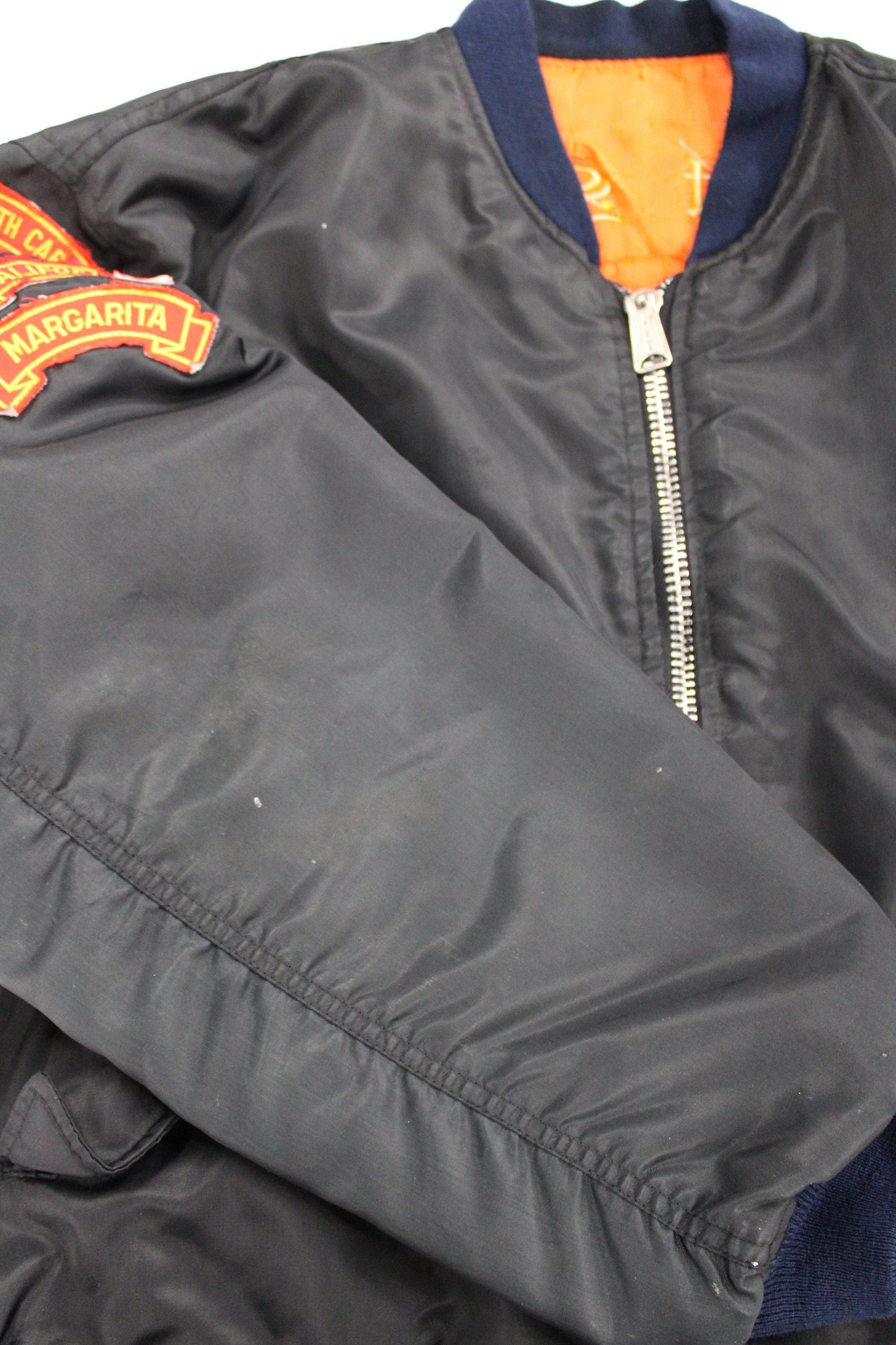 Vintage bomber jacket black dragon patch embroidered swift silent deadly men souvenir