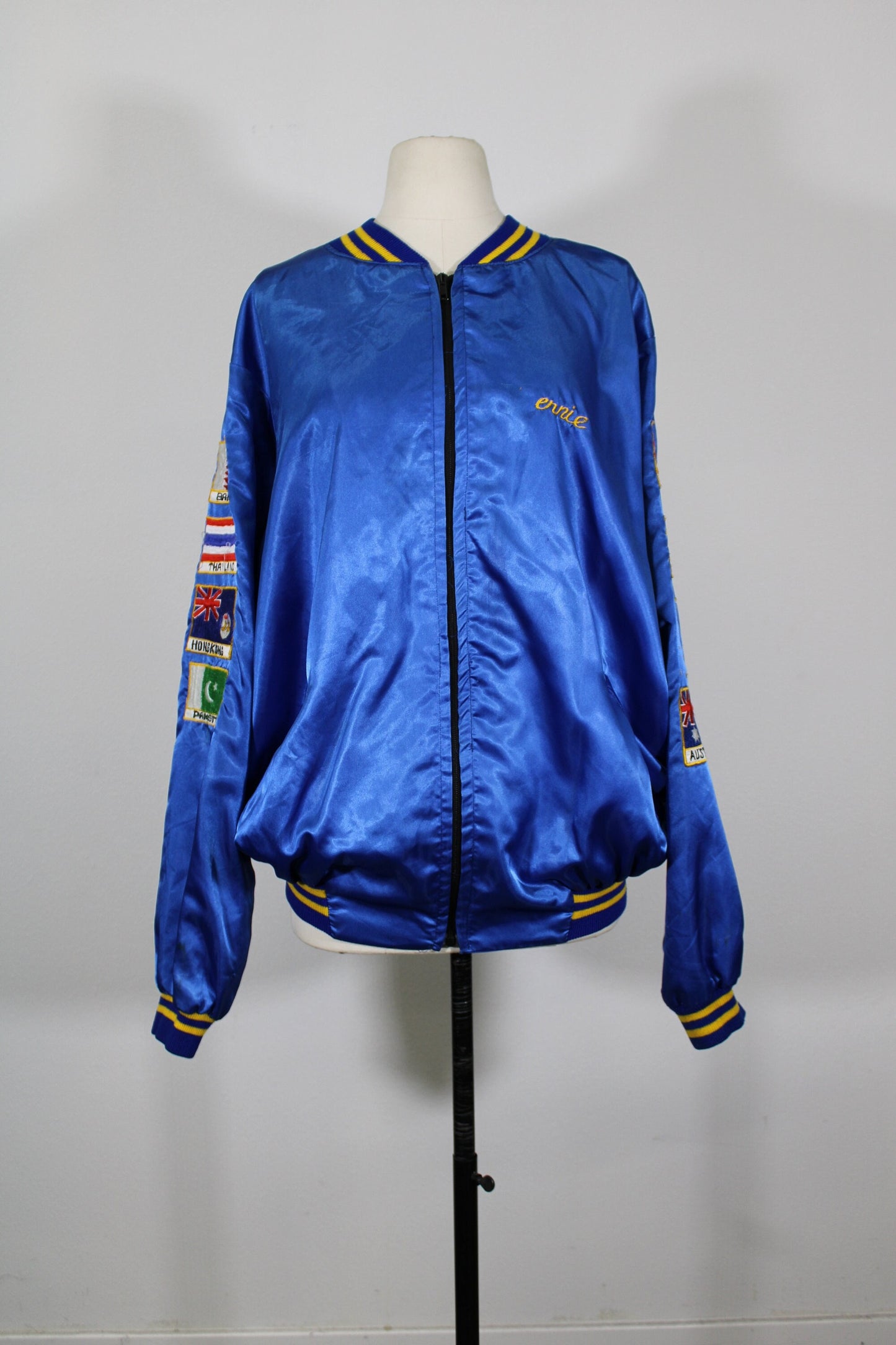 Vintage souvenir bomber jacket persian gulf 88 89 tour uss fox cg-33 hawaii san diego west pac