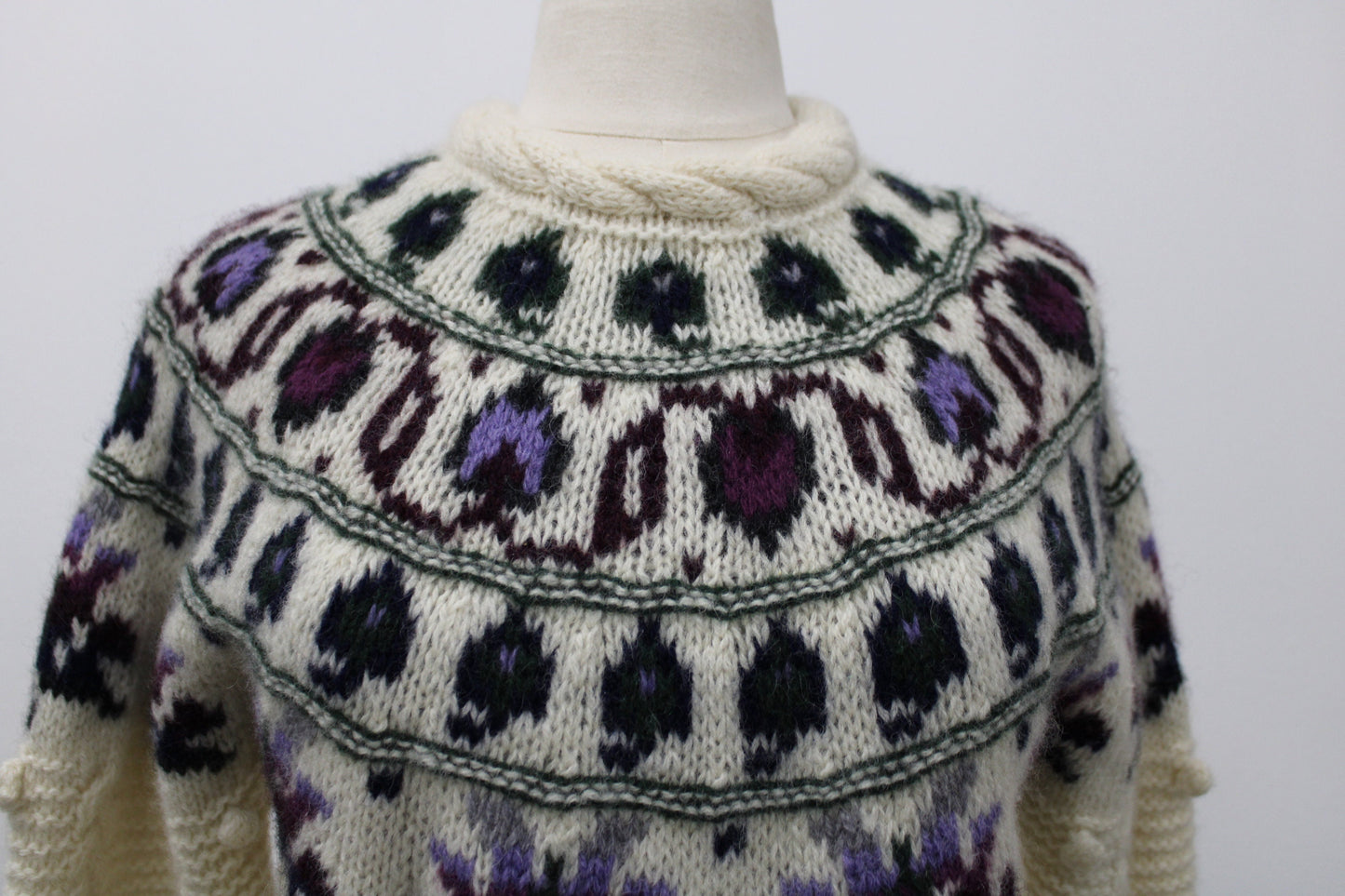 Women vintage knit woolrich sweater spades floral crew neck