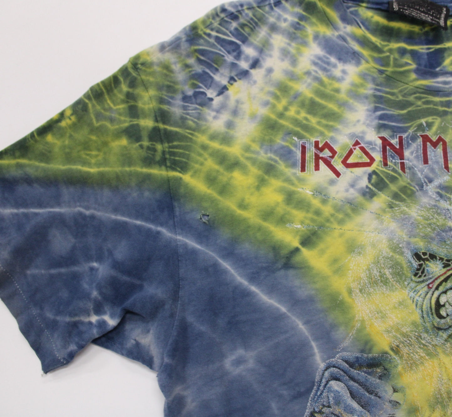 Iron maiden tie dye vintage t-shirt rare distressed 80's blue green symmetria