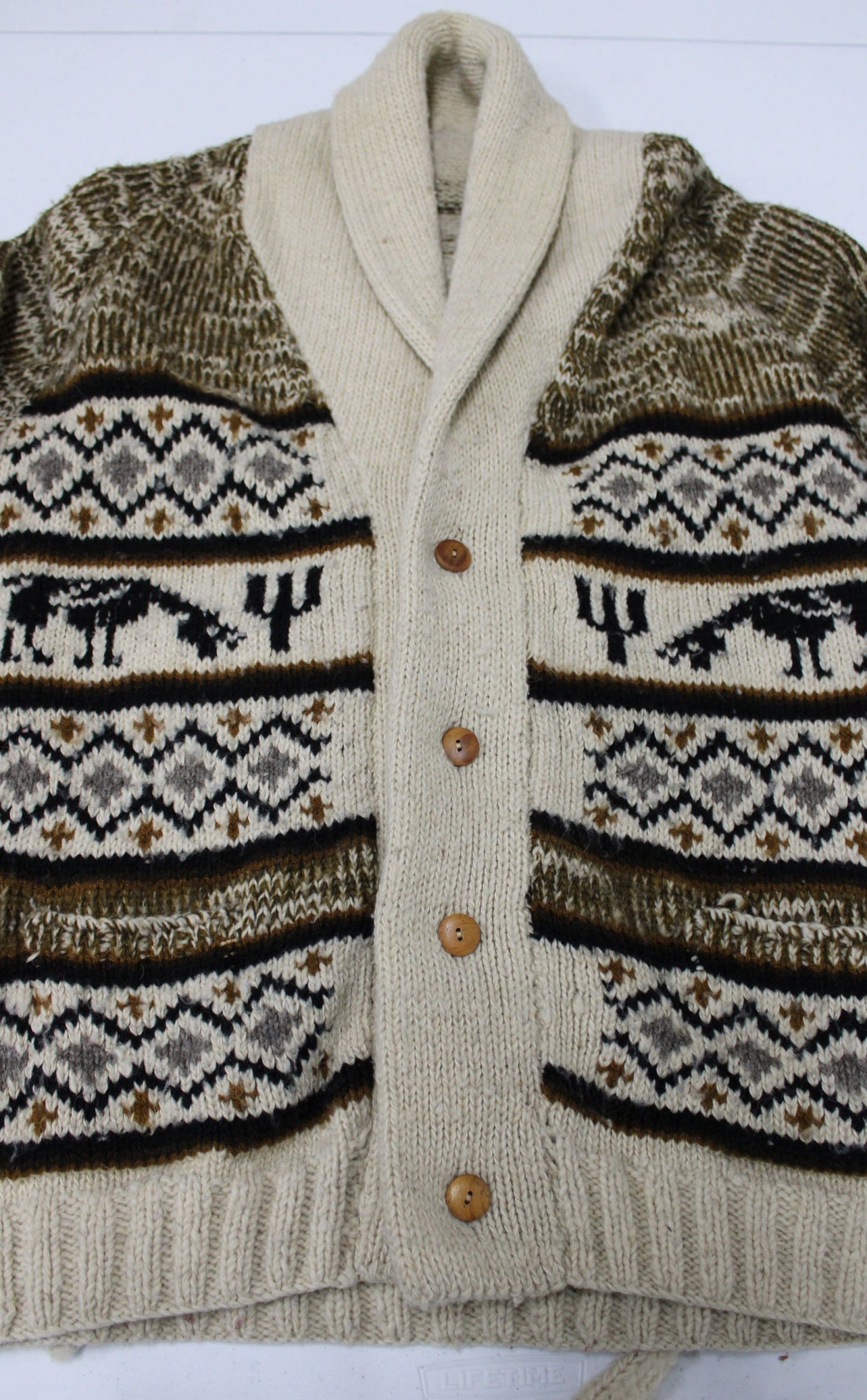 Vintage men 70's open button up v neck sweater western cow print waist belt