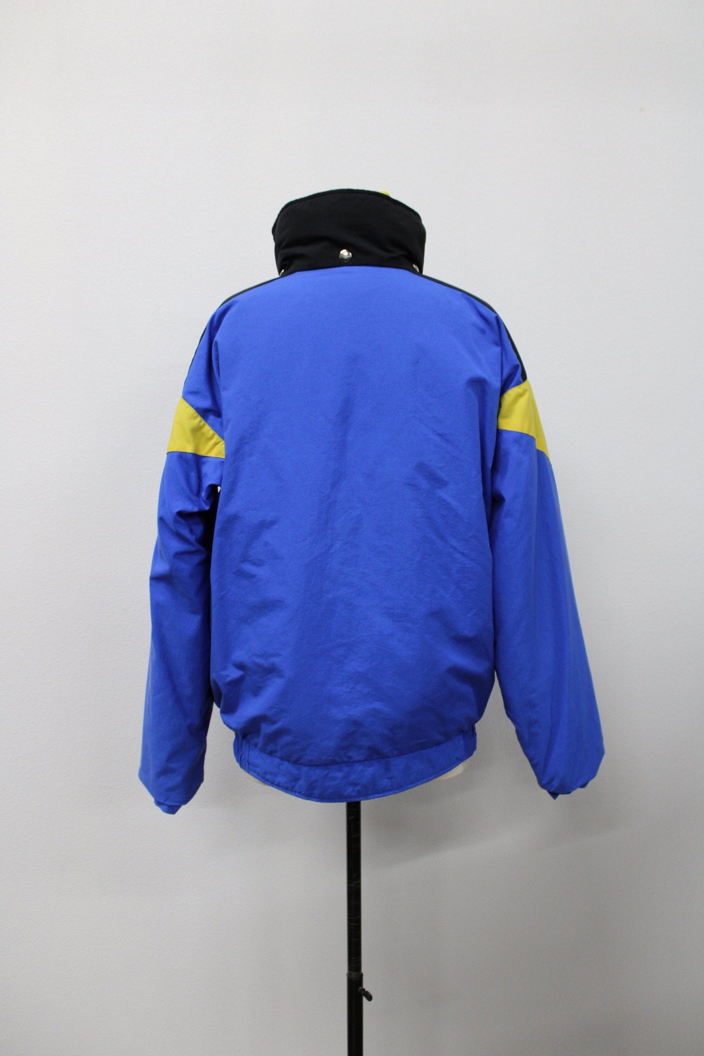 North face jacket extreme edition blue yellow bomber winter unisex double zipper snap closure black lining