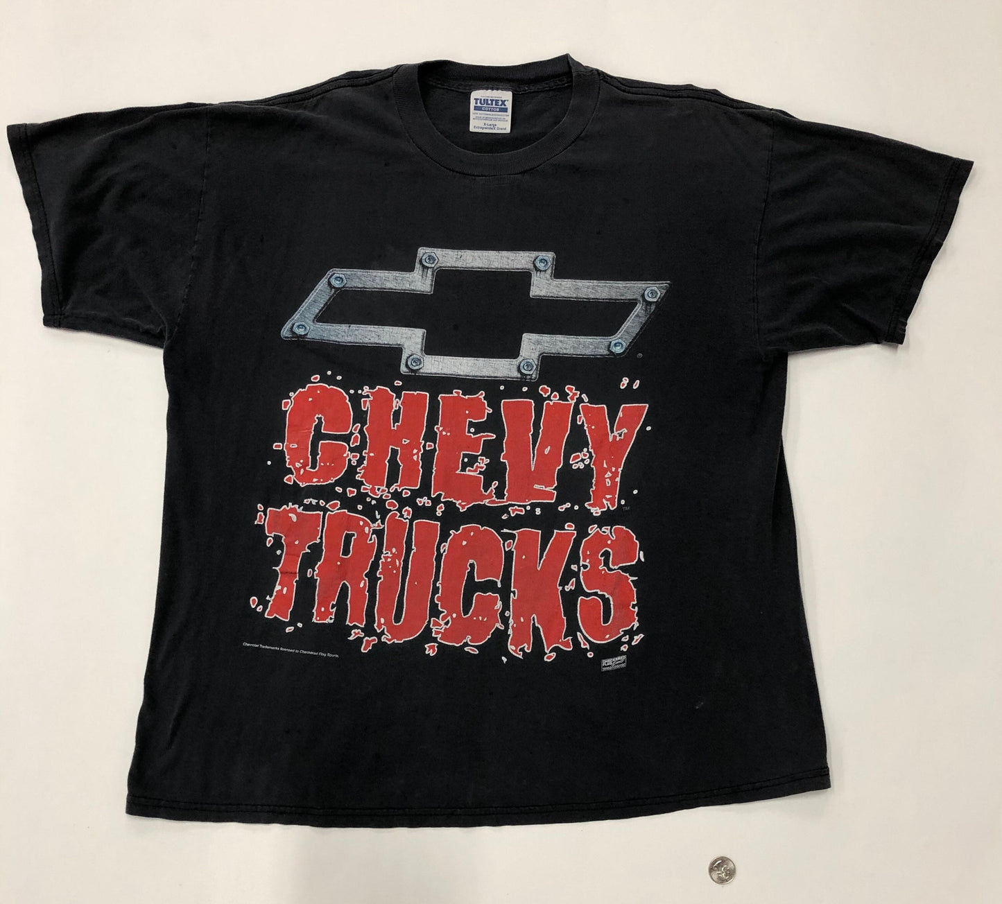 Logo frame steel red tultepec label chevrolet t-shirt chevy vintage black trucks