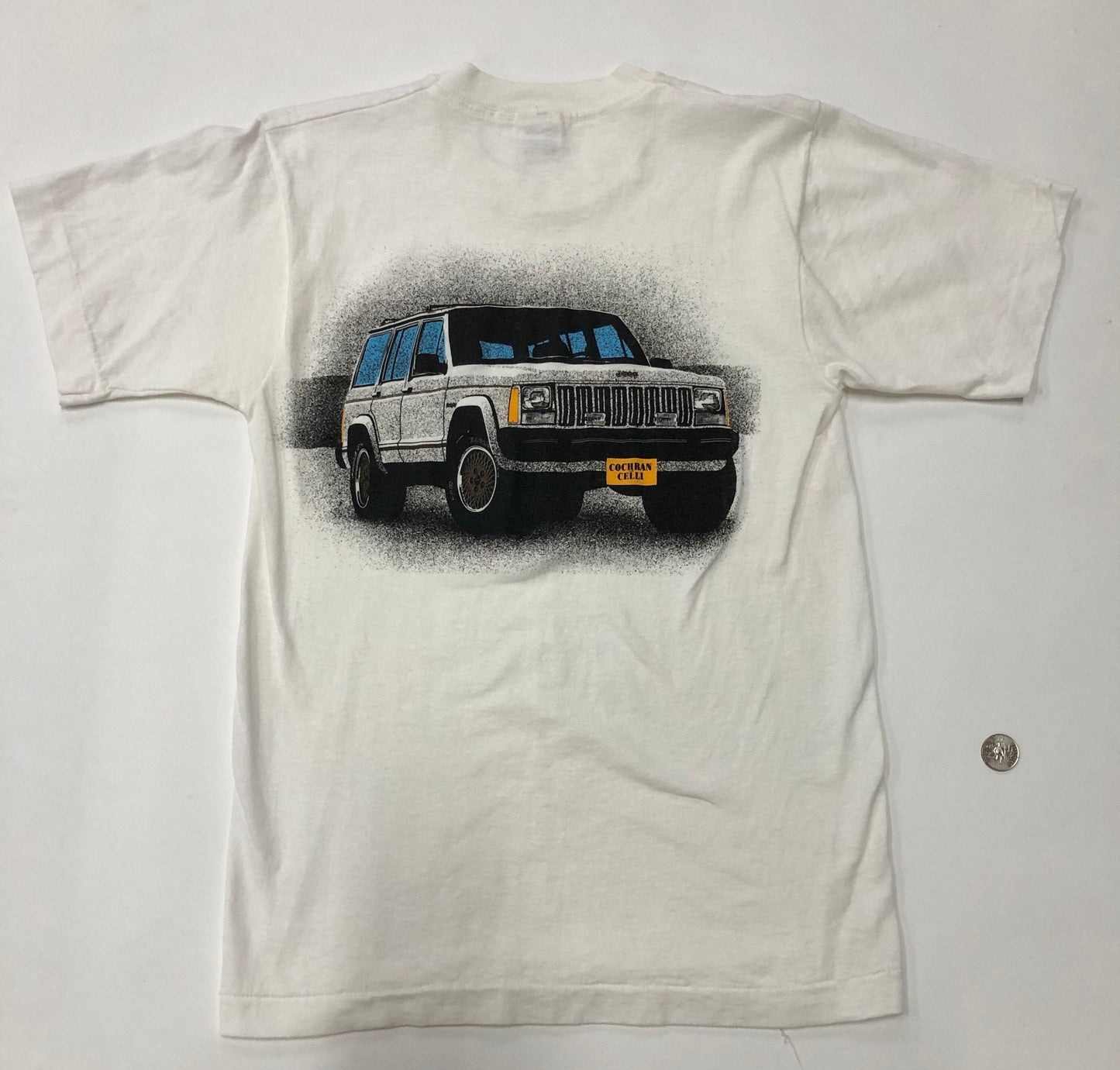 Celli cochran label fruit of the loom made in usa white t-shirt graphic vintage jeep