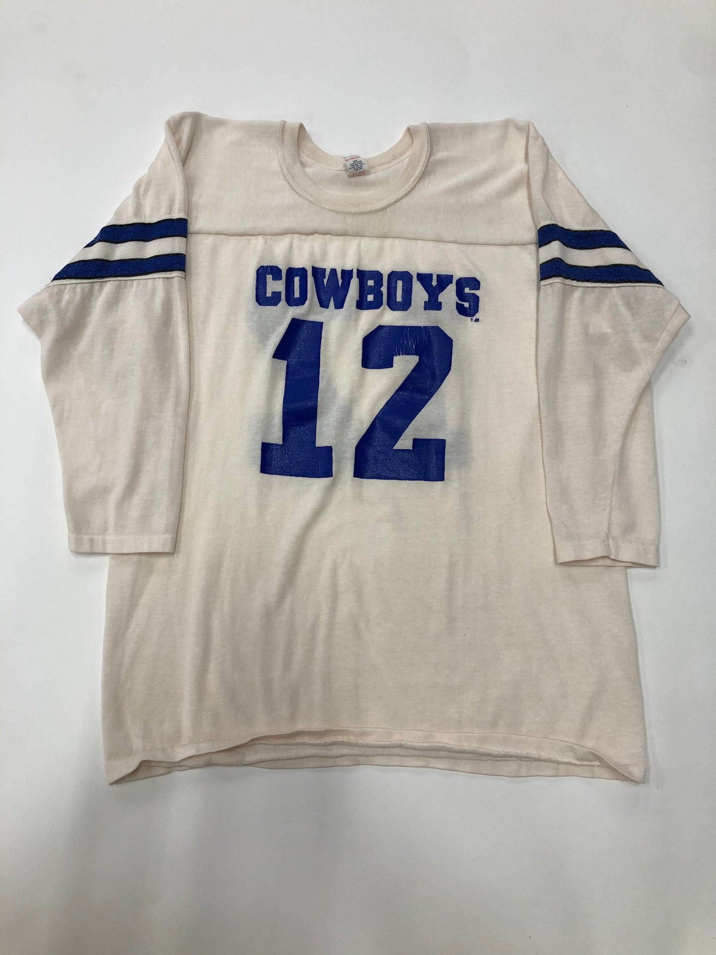 Roe buck and co by rawlings sears label blue 12 white cowboys jersey vintage nfl