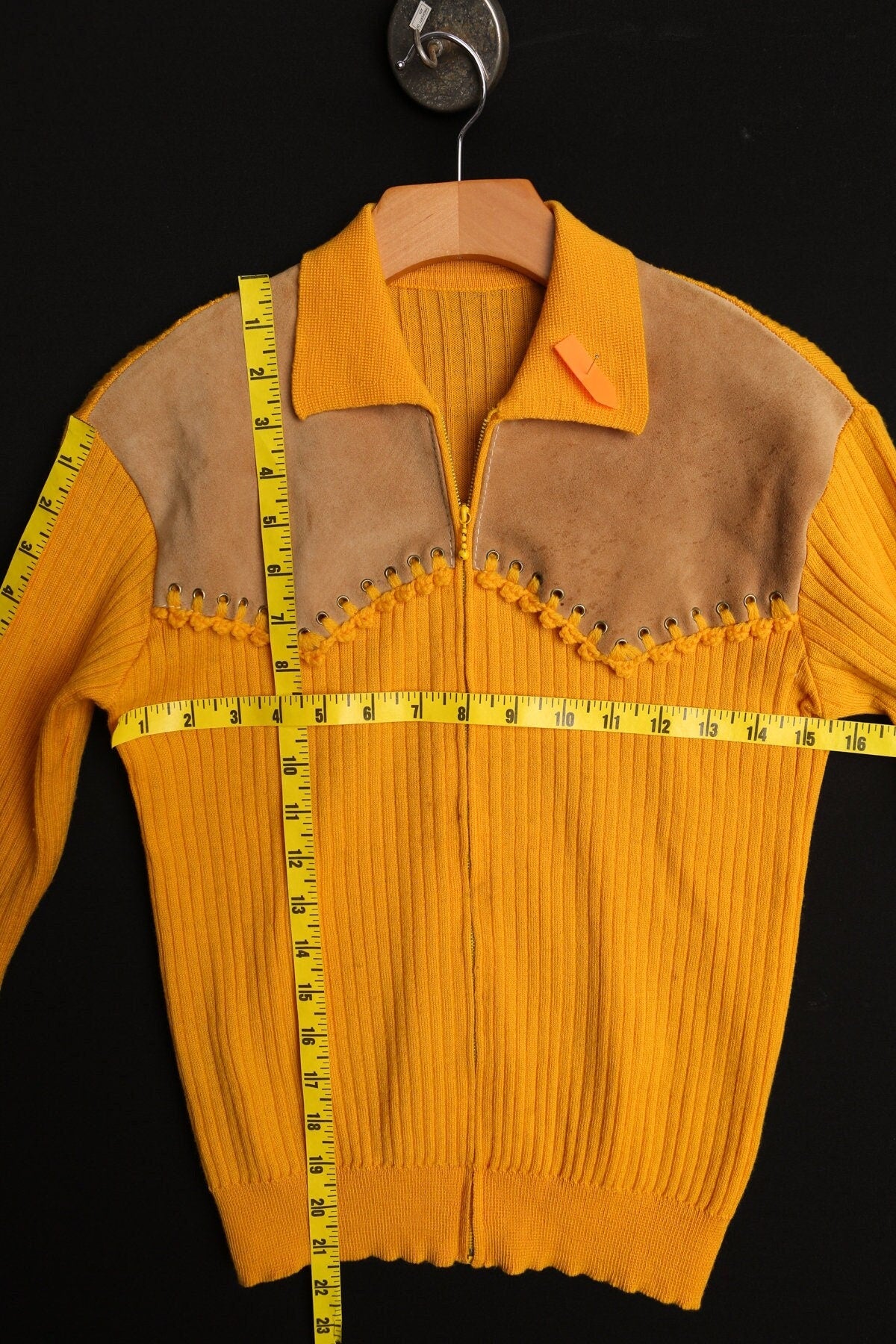 Vintage women western yellow top blouse 90's zipper zip up 80's 60's