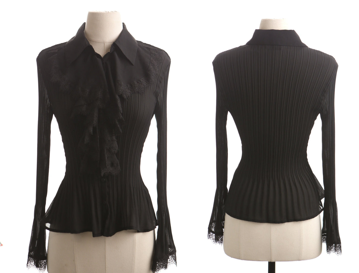 Vintage women blouse black polyester top y2k 90's allison tylor