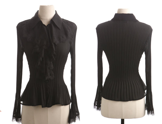 Vintage women blouse black polyester top y2k 90's allison tylor