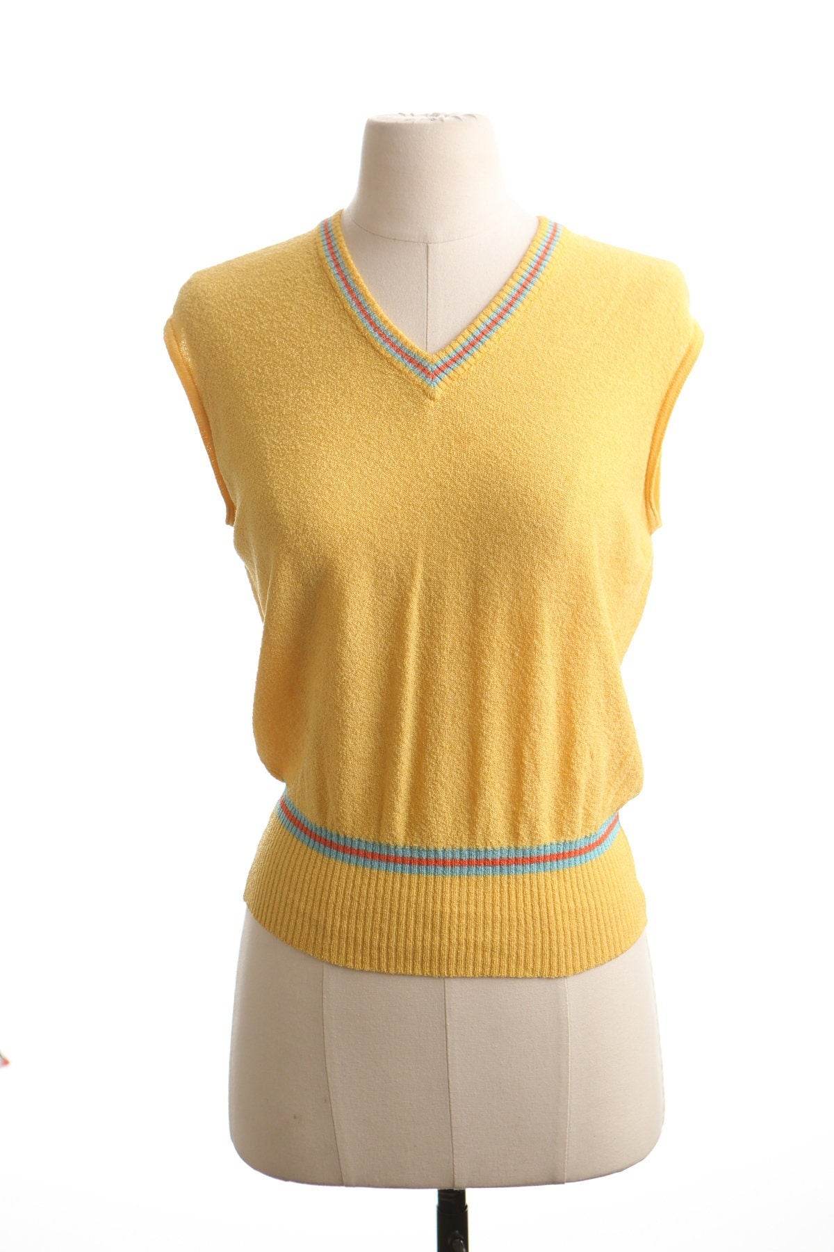 Vintage women yellow v neck sweater tennis 90's y2k blouse vest top