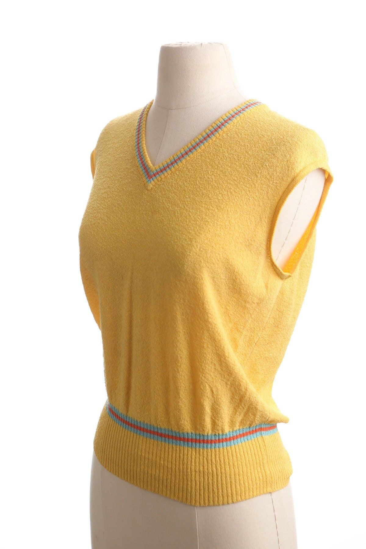Vintage women yellow v neck sweater tennis 90's y2k blouse vest top