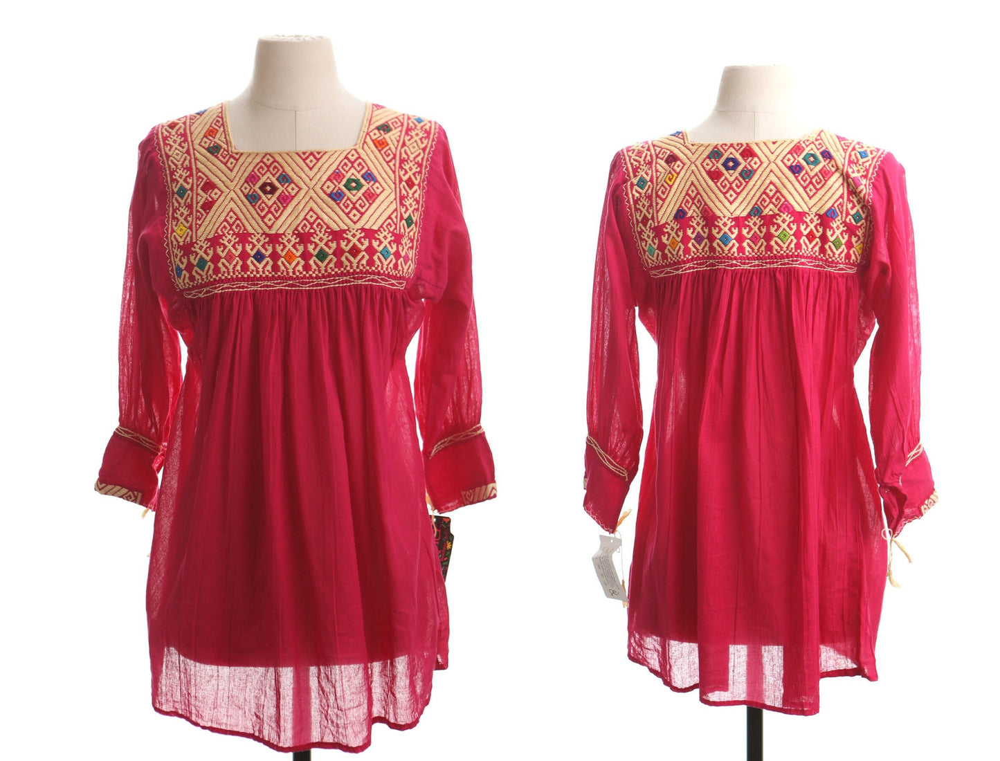 Vintage women pink embroidered blouse ethnic mexican 70's boho bohemian top