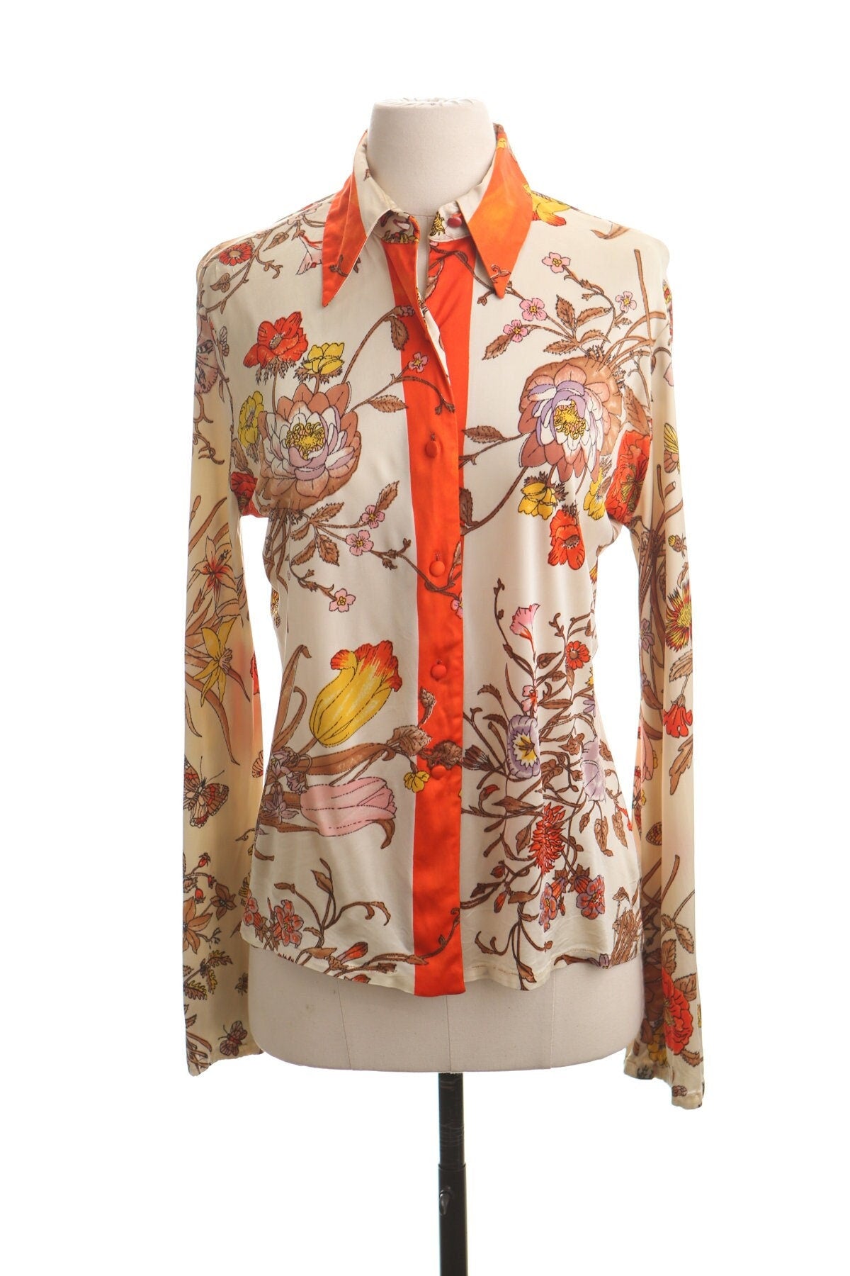 Vintage 70's poly floral print top blouse hippie summer mod women