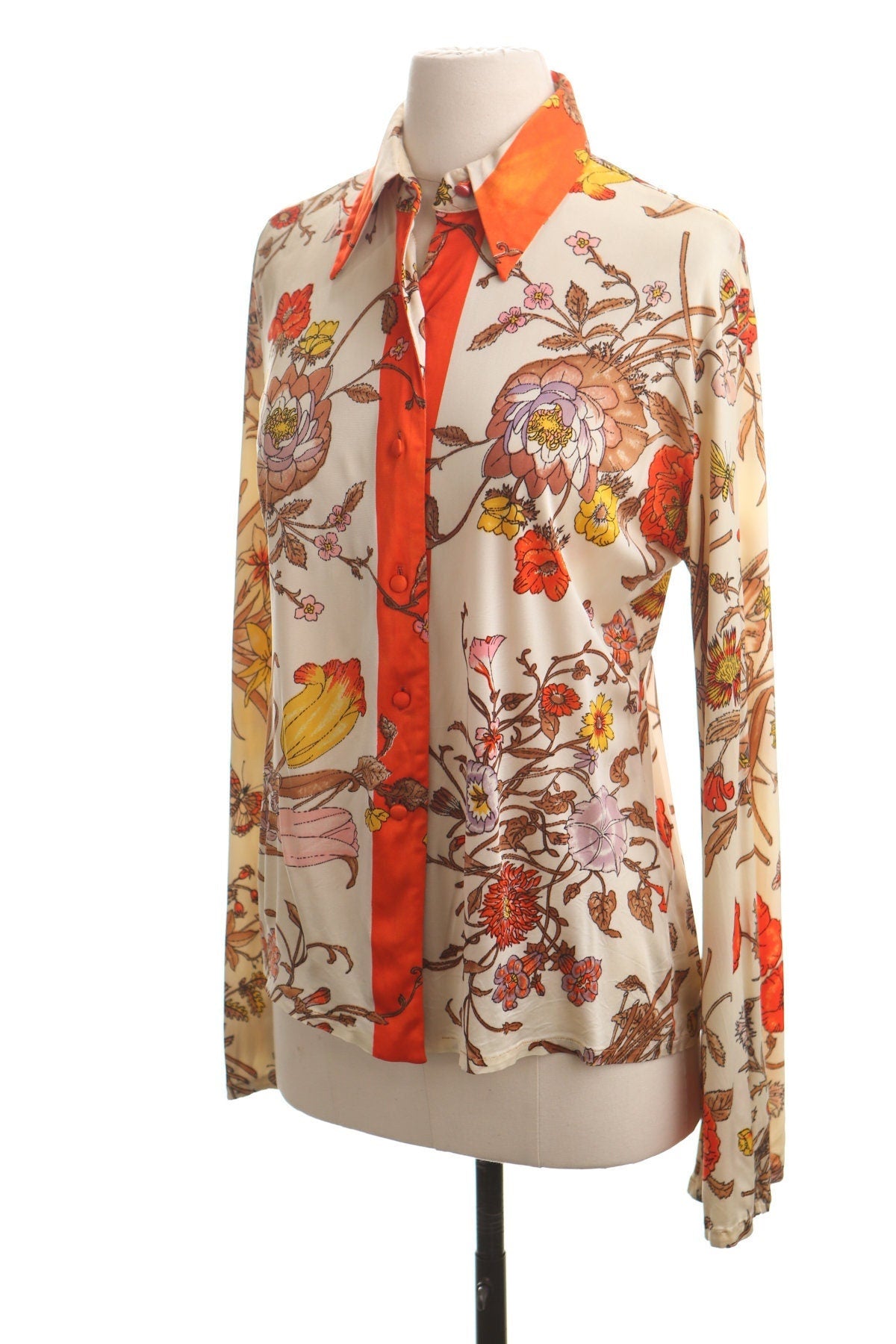 Vintage 70's poly floral print top blouse hippie summer mod women