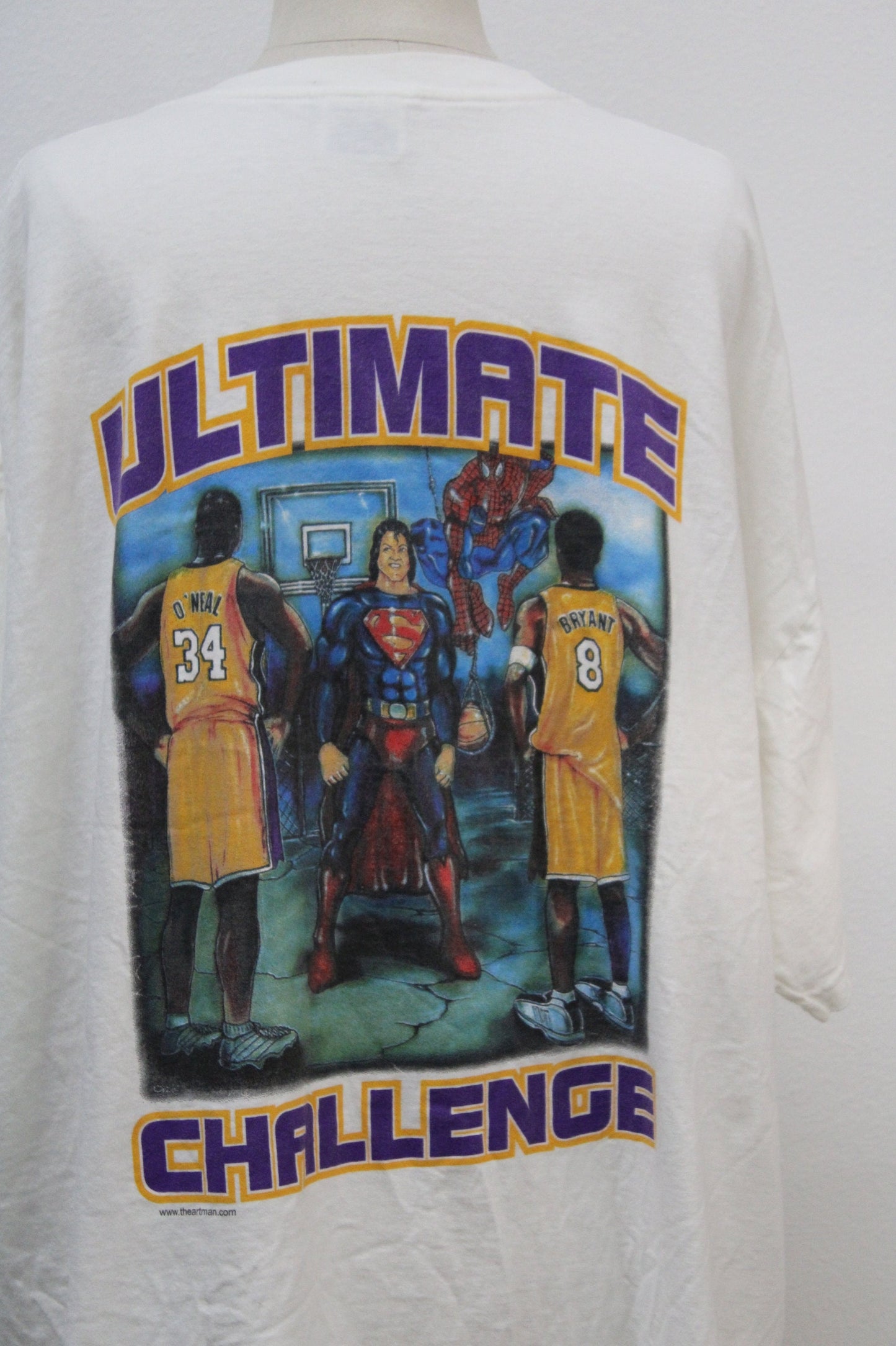 White los angeles lakers vintage rare superman spiderman 8 34 bryant o'neal ultimate challenege