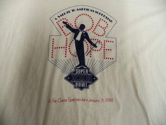 Vintage super bowl t-shirt january 31 1988 bob hope pre game spectacular screen stars label made in usa burbank hollywood actors