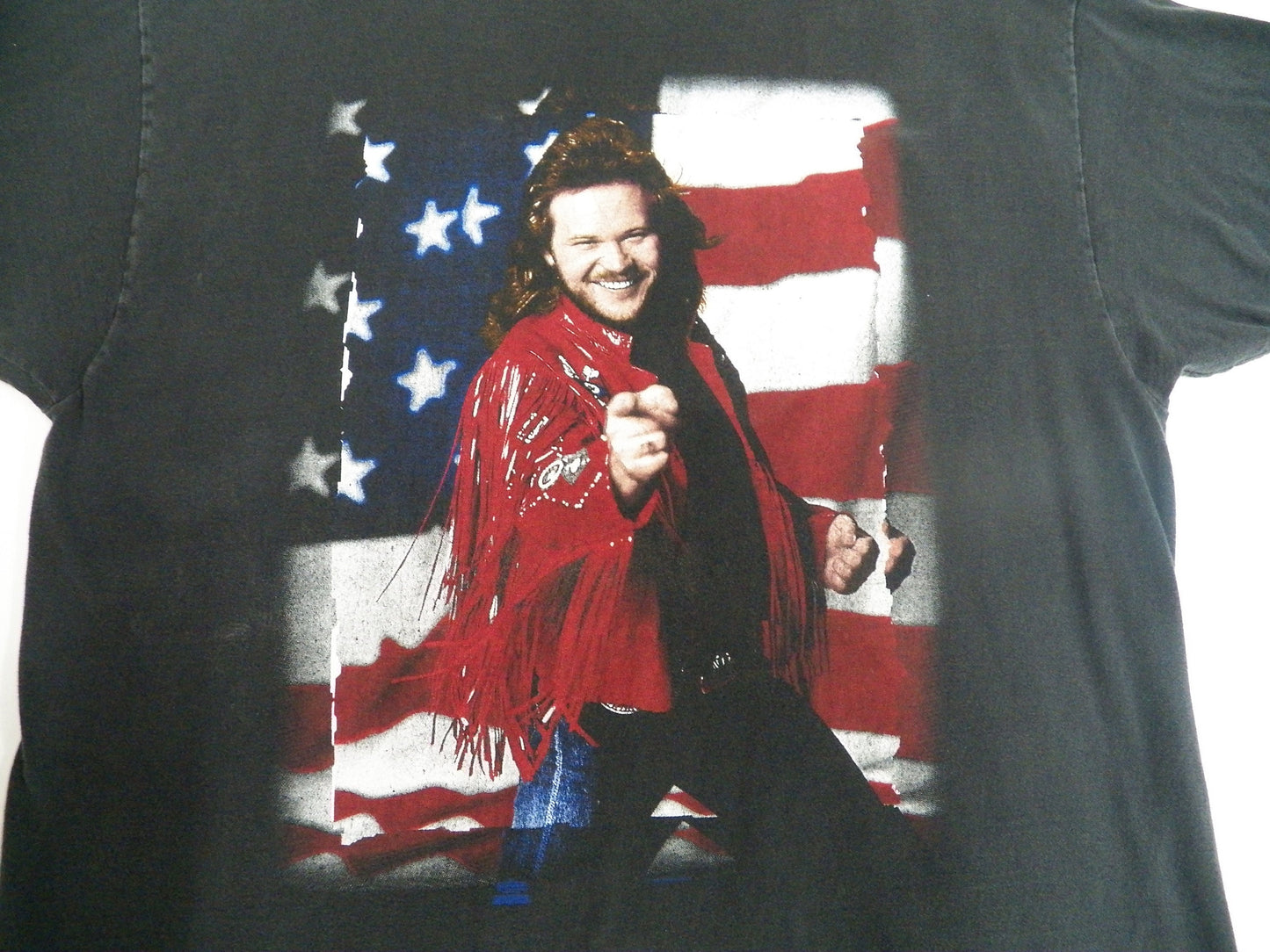 Travis tritt tour t-shirt black hanes beefy label made in usa red blue usa flag