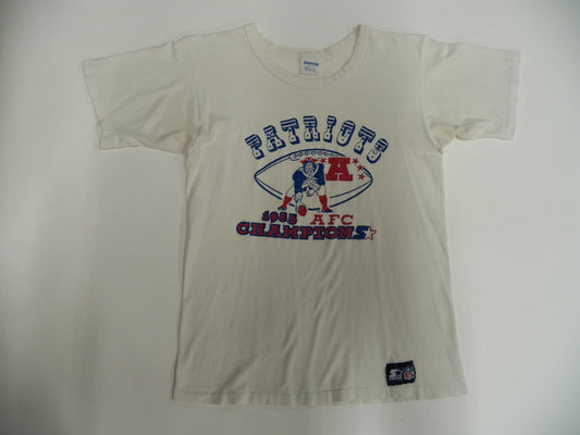 Patriots nfl 1985 afc champions white vintage t-shirt starter made in usa rn 67879