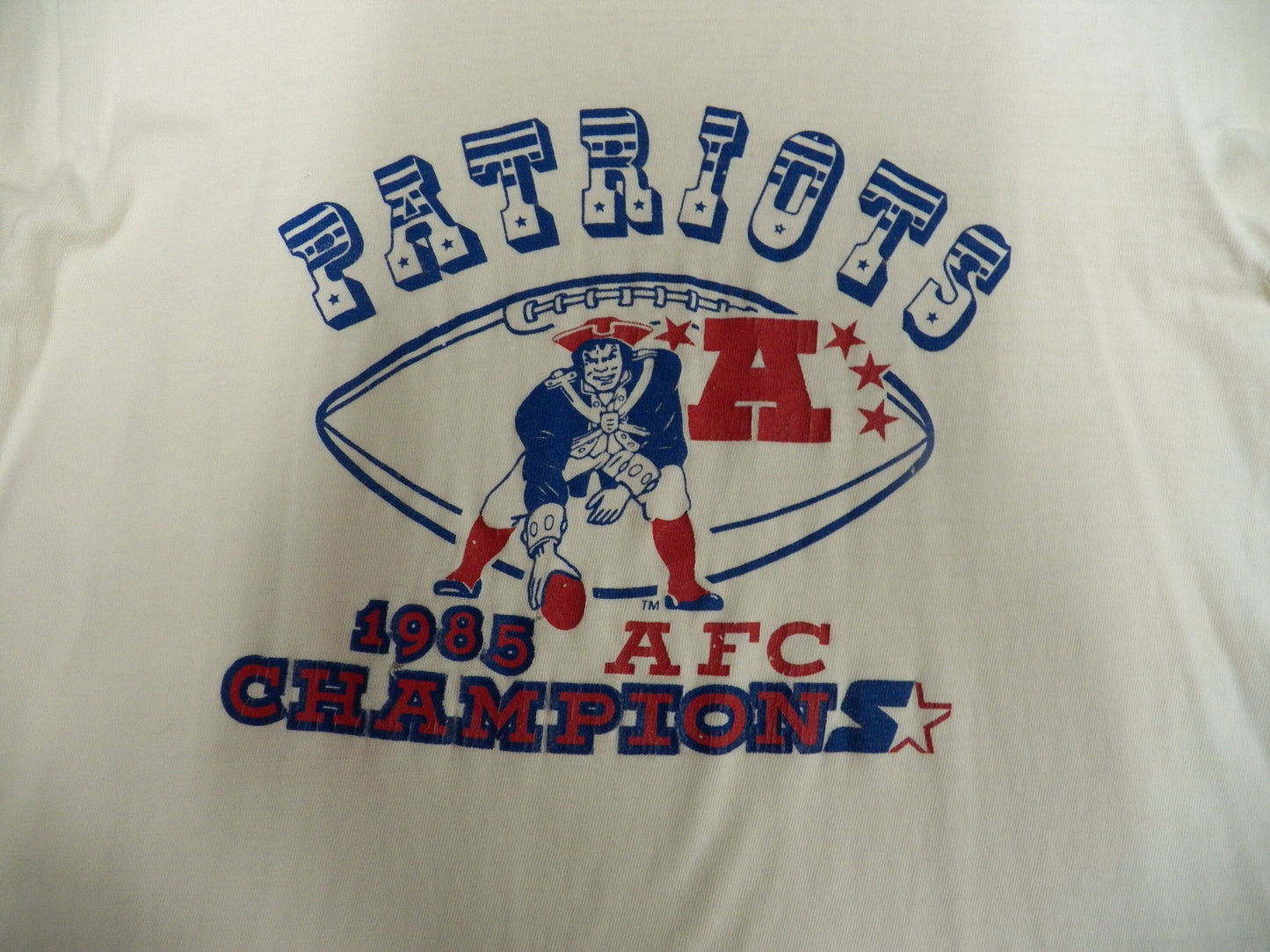 Patriots nfl 1985 afc champions white vintage t-shirt starter made in usa rn 67879
