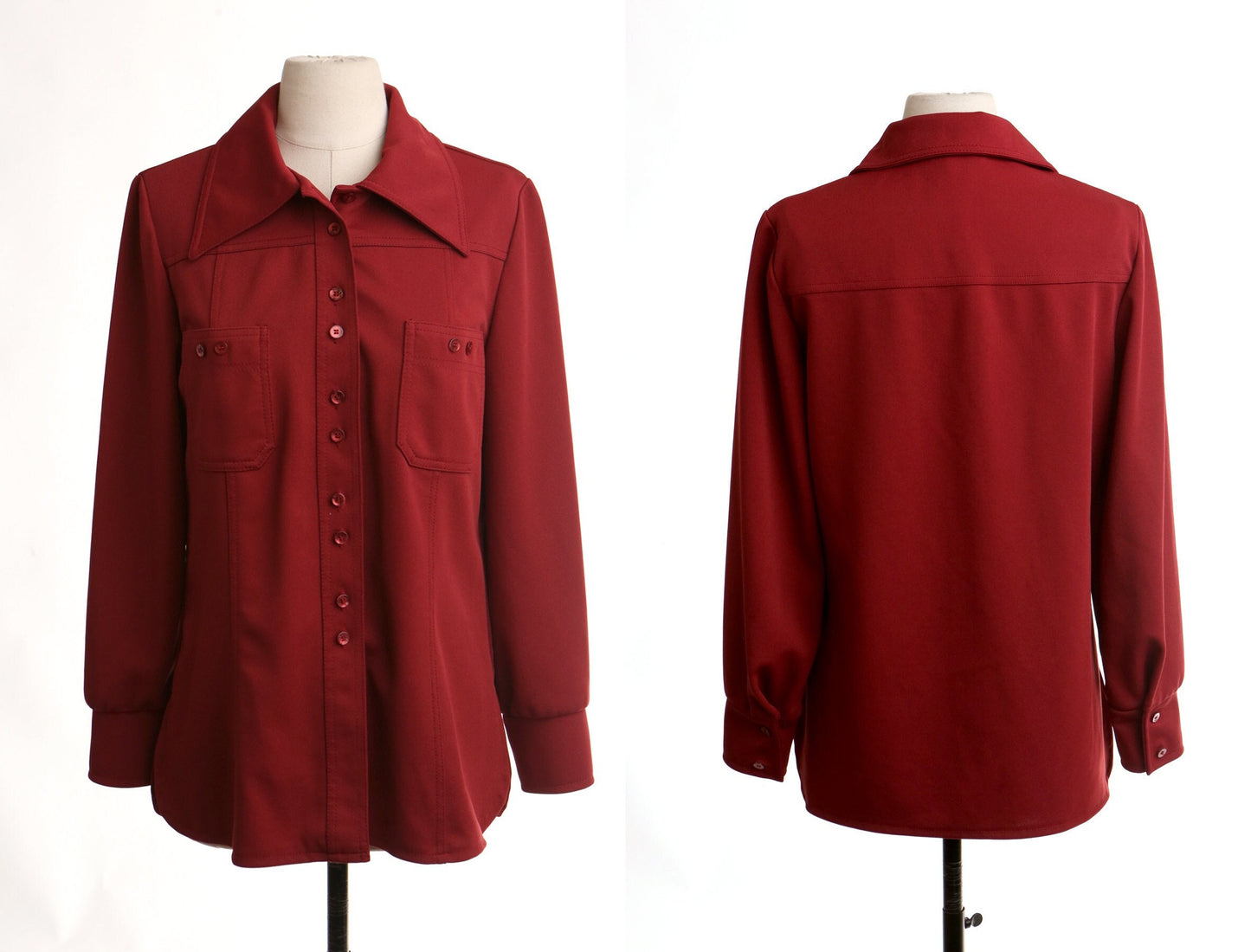 70's red disco women top blouse summer casual studio 54 butterfly neck hippie