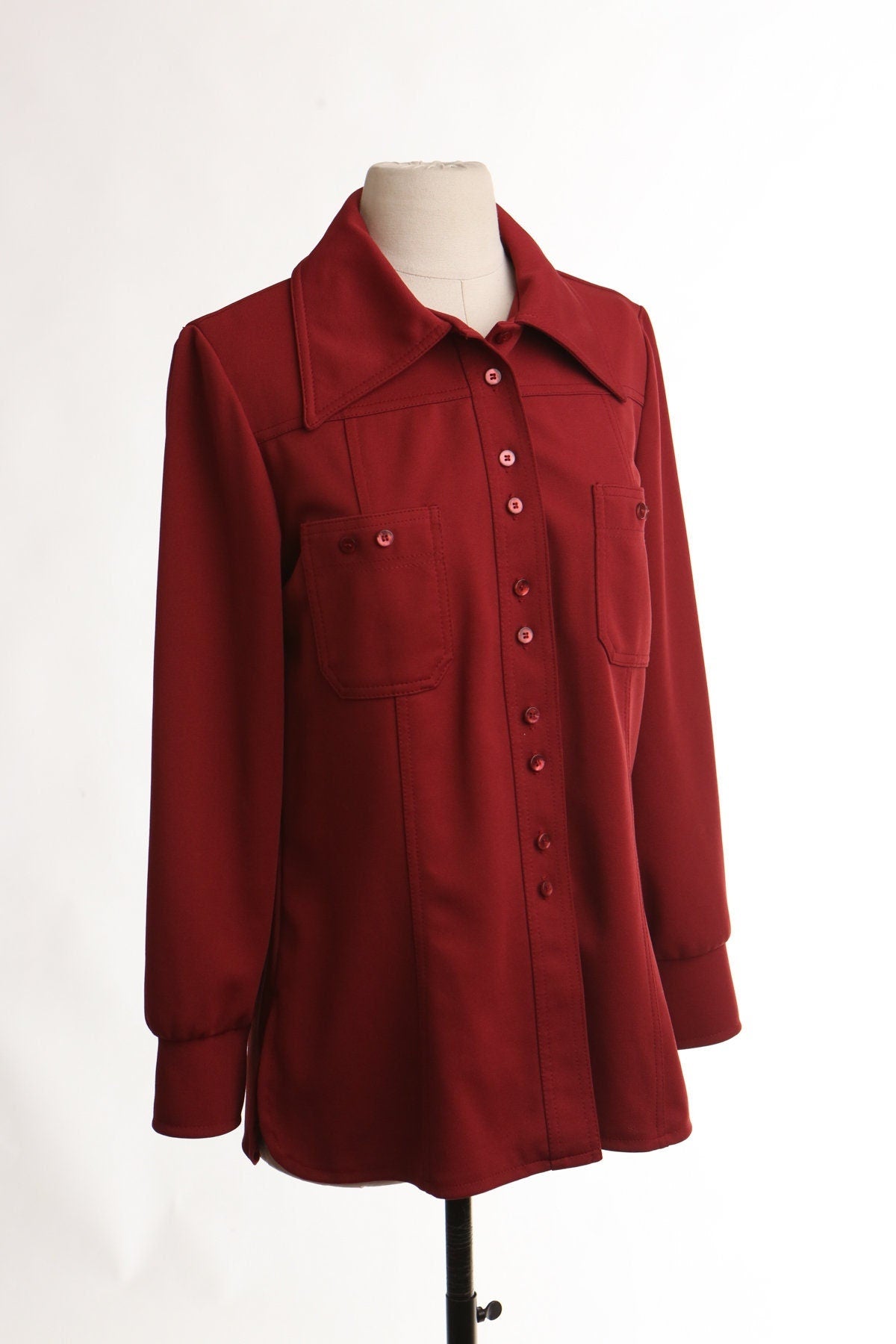 70's red disco women top blouse summer casual studio 54 butterfly neck hippie