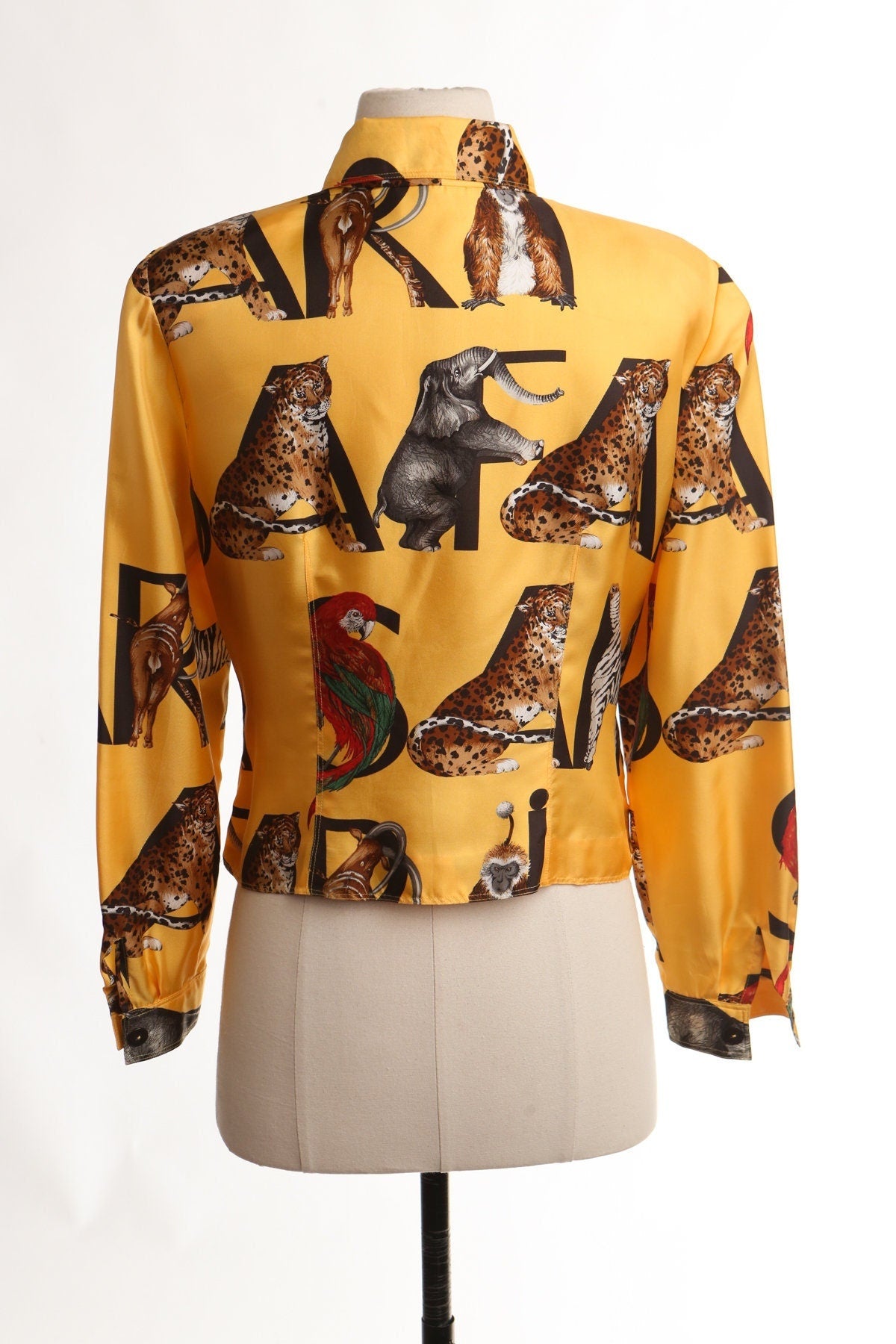 Vintage danna buchman yellow silk top blouse safari casual summer 90's y2k