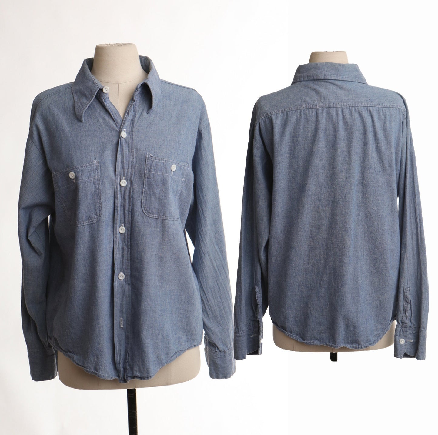 Vintage work shirt 70's 60's blue button utility prison men