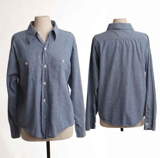 Vintage work shirt 70's 60's blue button utility prison men