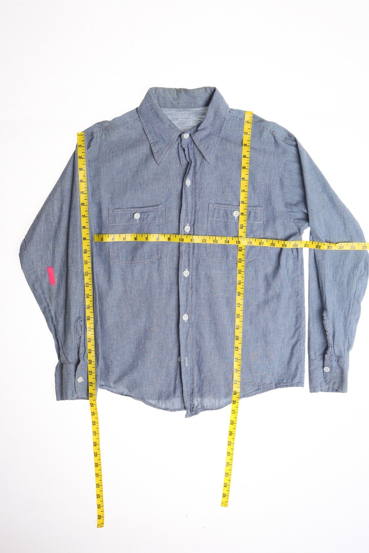 Vintage work shirt 70's 60's blue button utility prison men