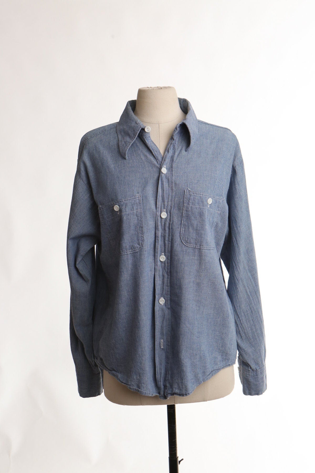 Vintage work shirt 70's 60's blue button utility prison men