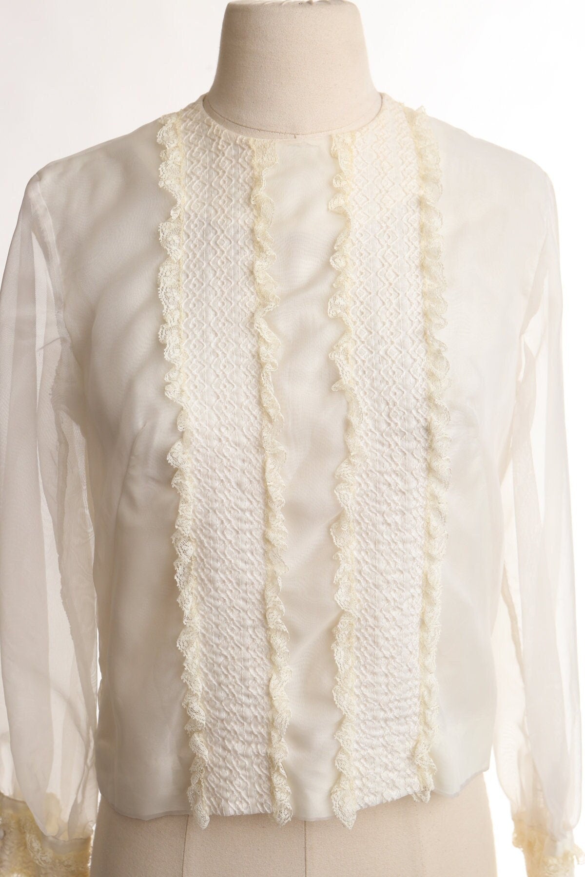 70's white ruffle zipper back lace whiteblouse top vintage casual