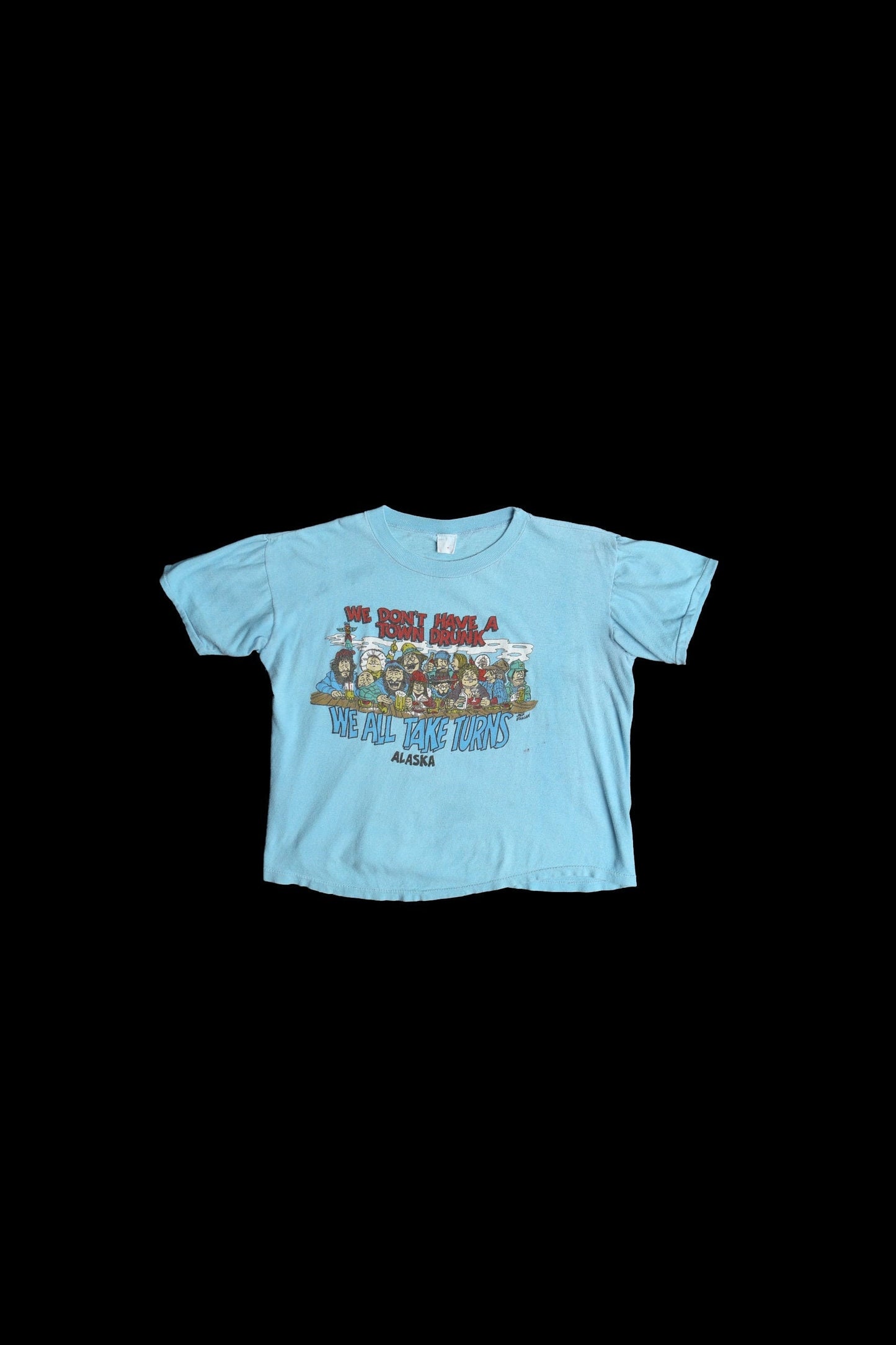 Vintage alaska graphic t-shirt bar drunk town 70's 80's blue