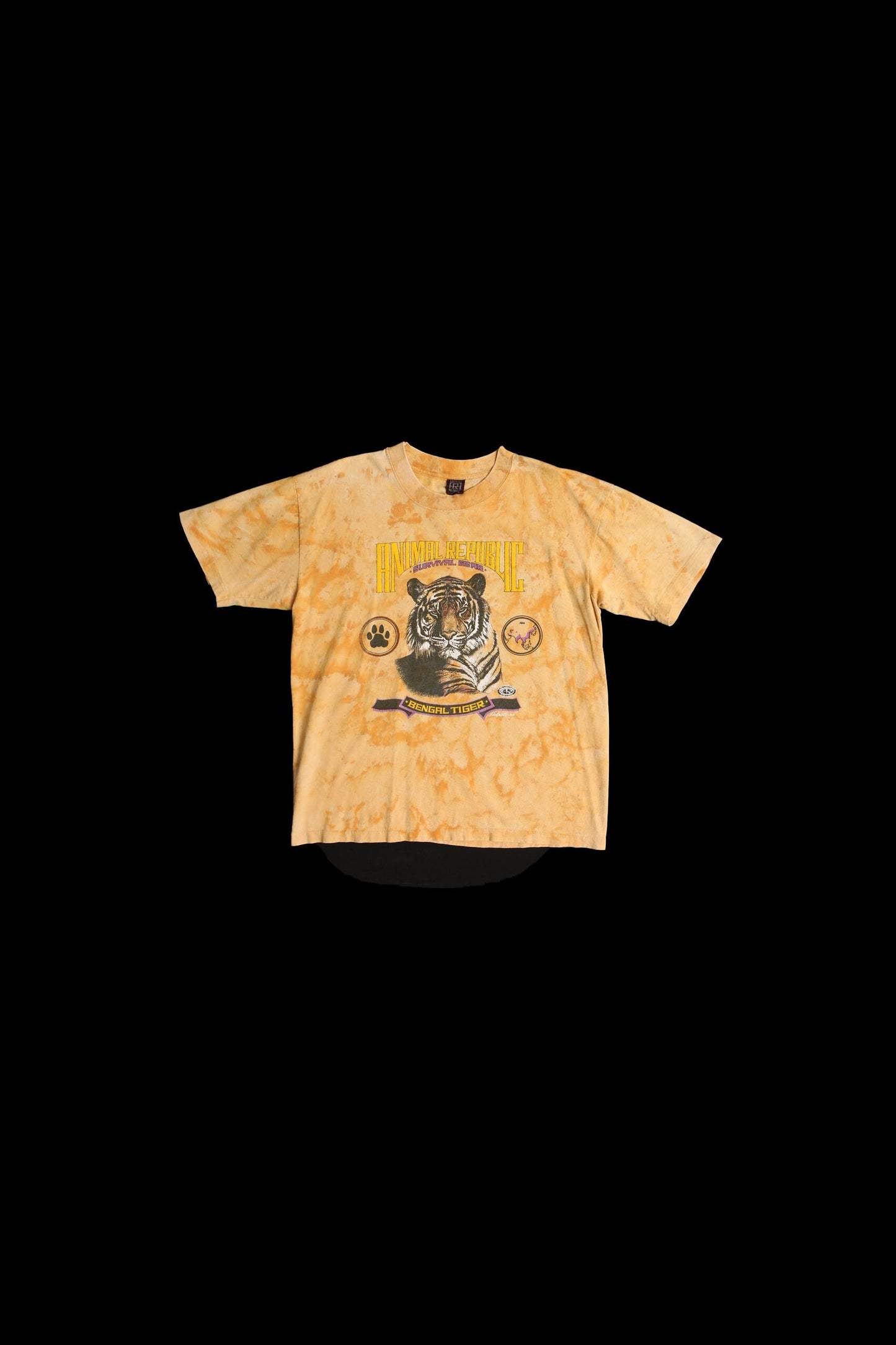 Vintage bengal tiger animal republic survival gear asia 1991 collectors edition 90's tie dye yellow refuge