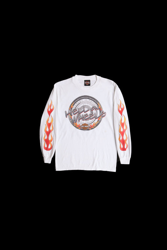 Vintage Harley Davidson Long Sleeve White Graphic T-shirt with Las Vegas Nevada Print - Estimated Era 1990's - Y2K