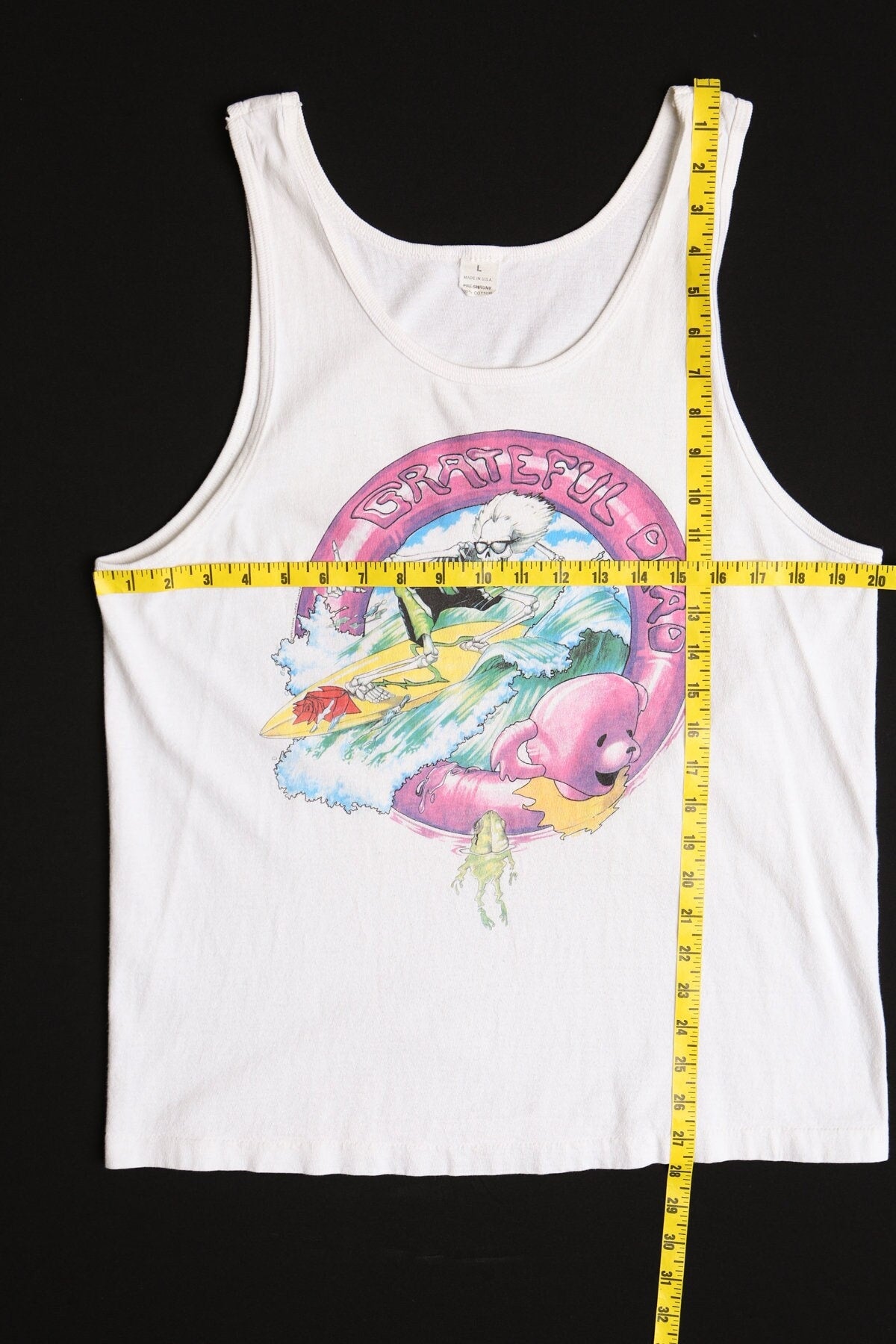 Vintage grateful dead surfing graphic t-shirt music 70's white tank top bear made in usa large