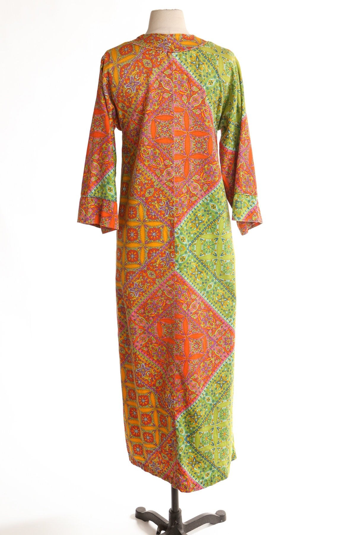 Vintage 70's tunic dress gree orange paisley 60's bohemian hippie kaftan