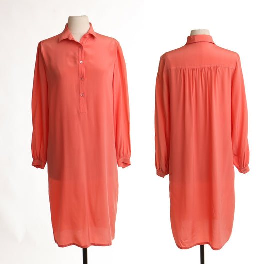 Vintage women pink silk dress 90's casual 80's y2k button boho