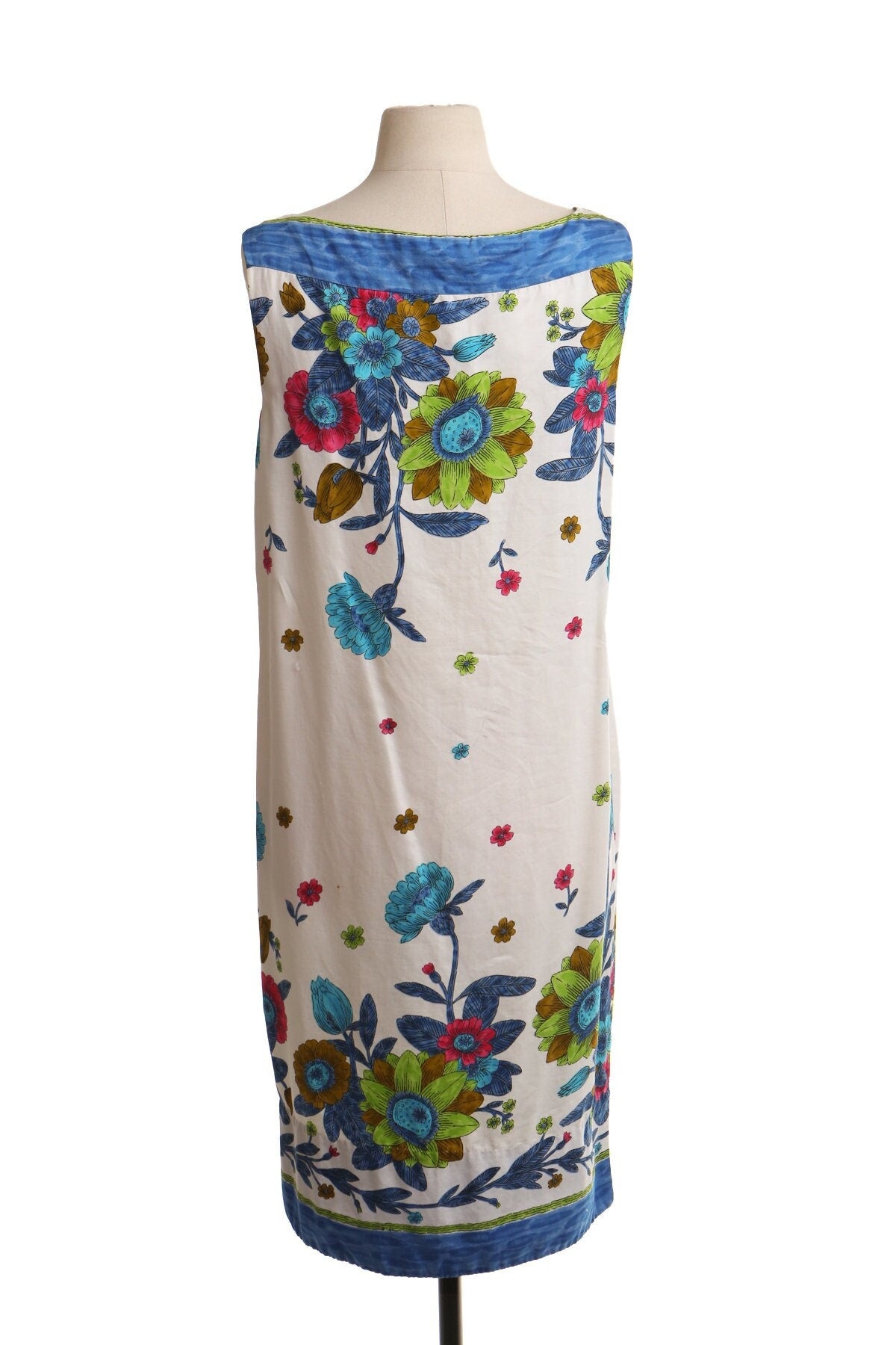 Vintage hawaiian floral print dress 70's 60's summer strap block print boho