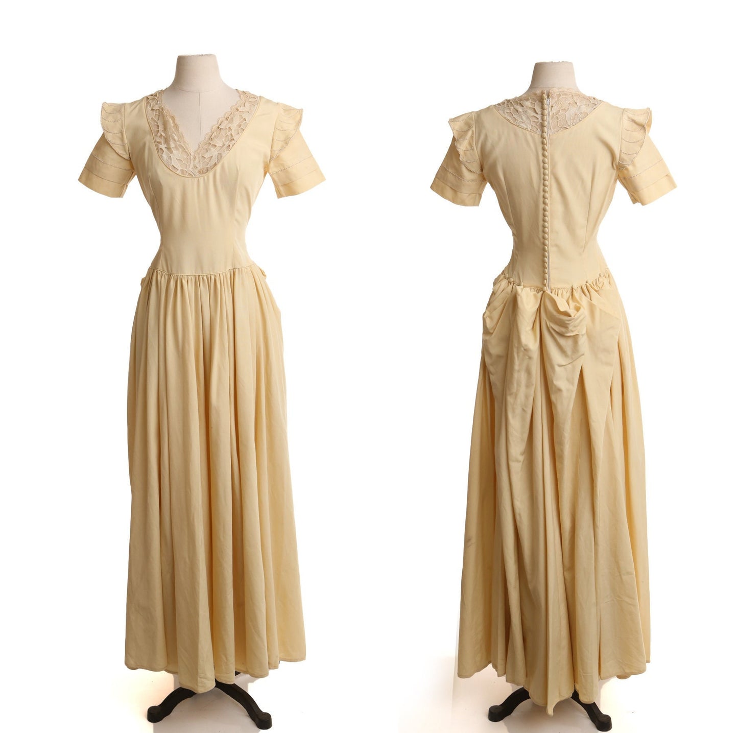 Vintage 40's dress ball gown biege women vitorian formal casual event evening